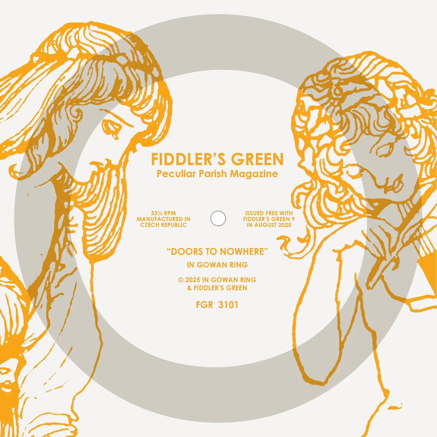 Vinyl record label with artistic design and text for Fiddler's Green.