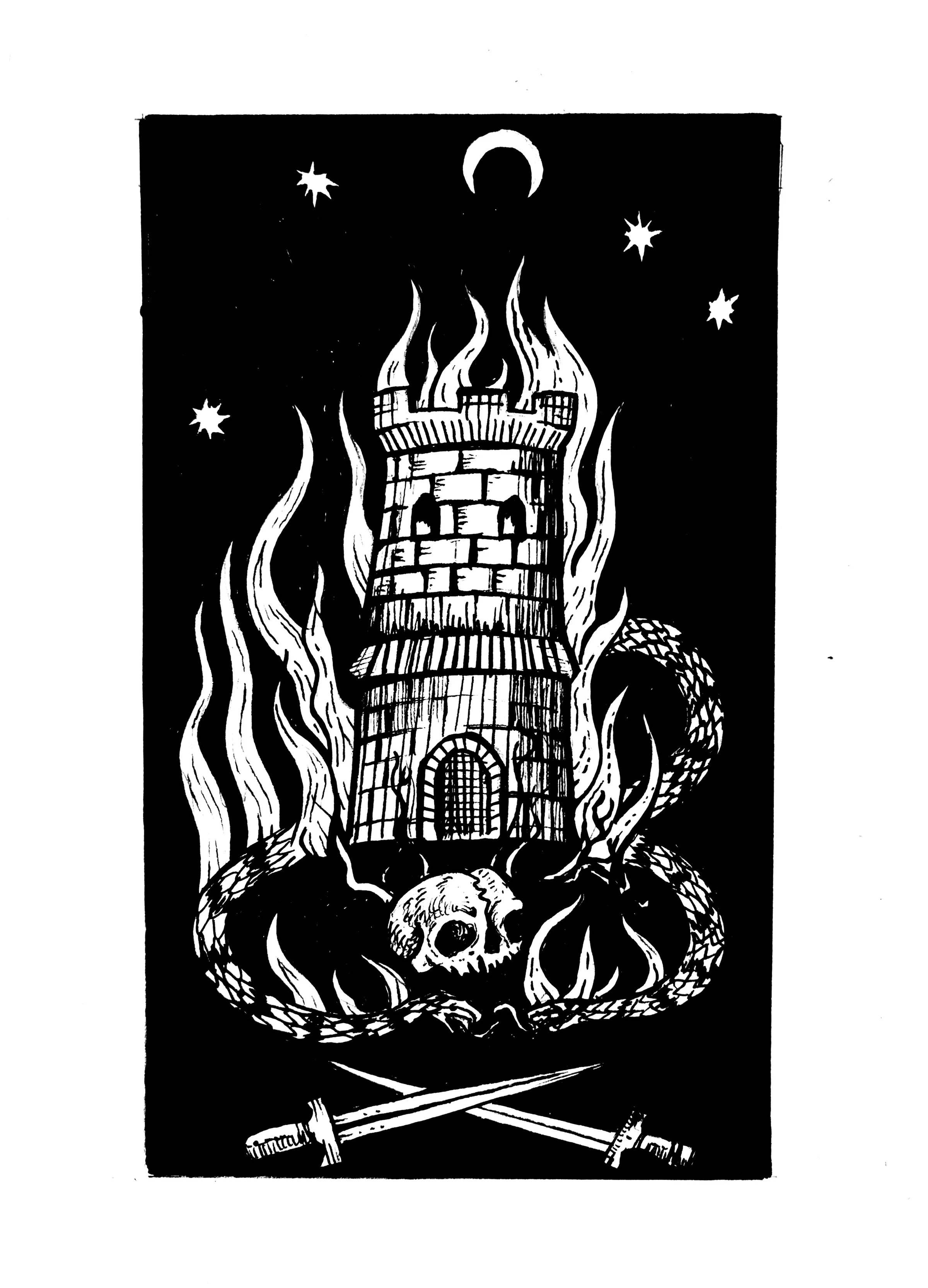 Hell Tower Art Print - Black & Bone