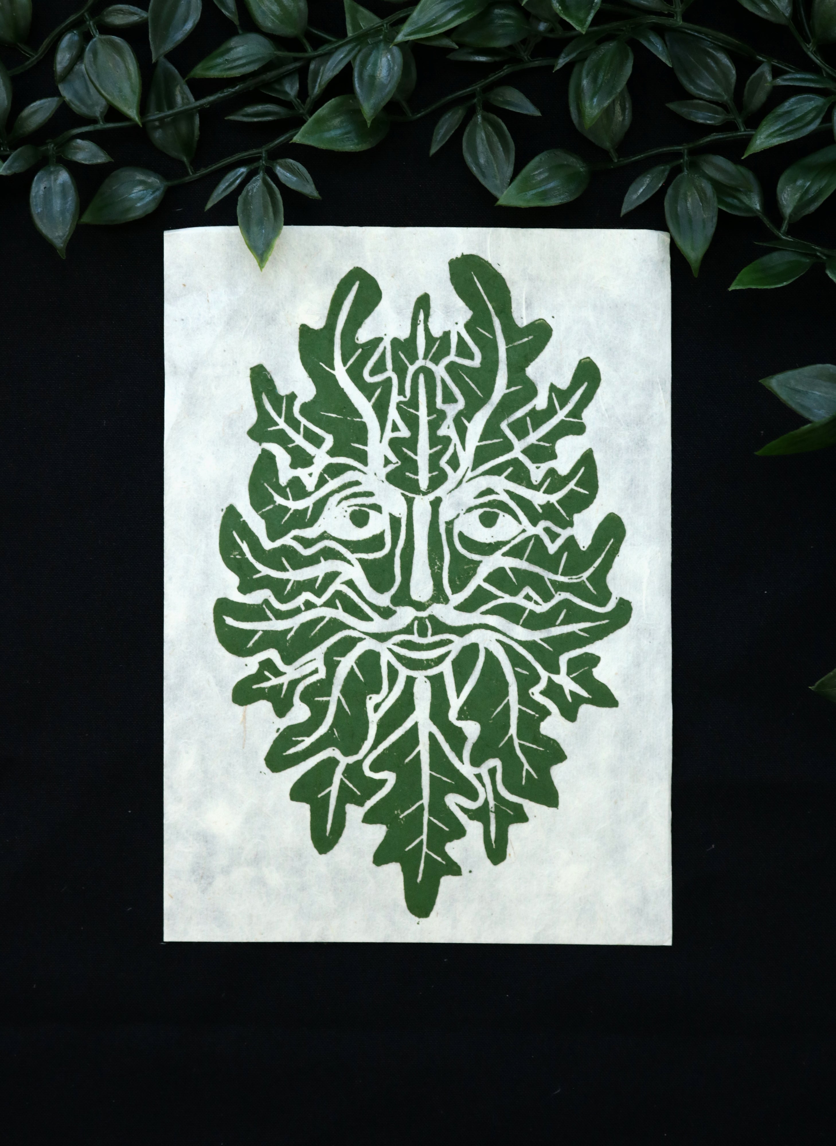 Lino Folk By Fiona - Green Man Lino Print