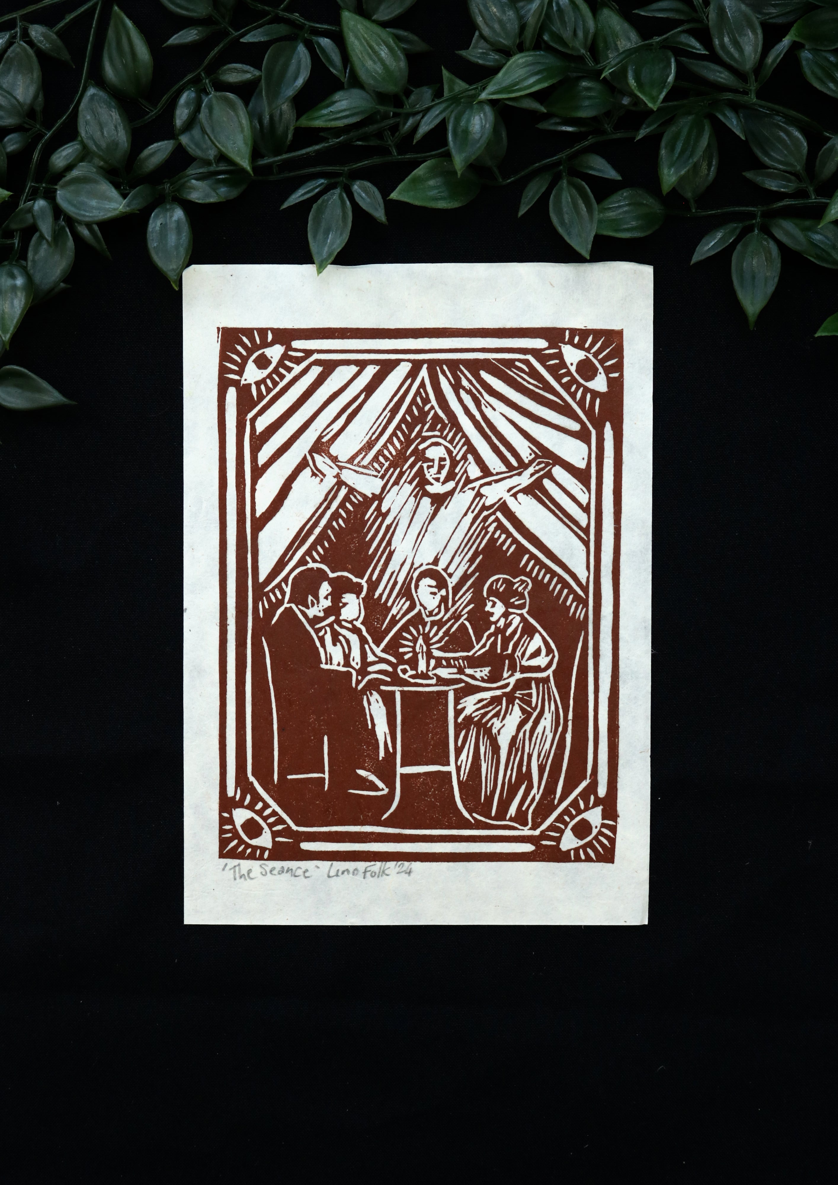 Lino Folk By Fiona - The Seance Lino Print