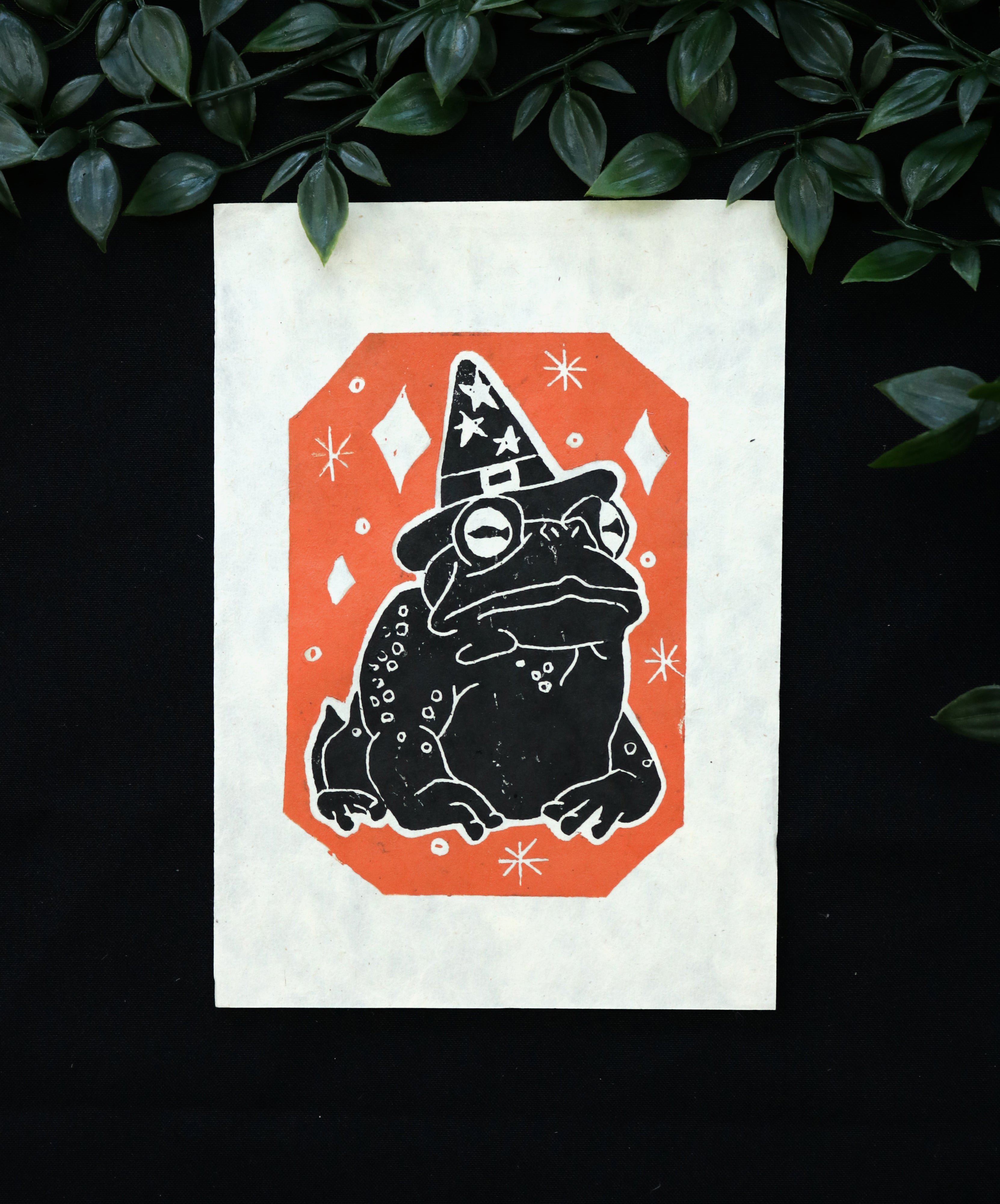 Lino Folk By Fiona - Toad Mage Lino Print (Orange)