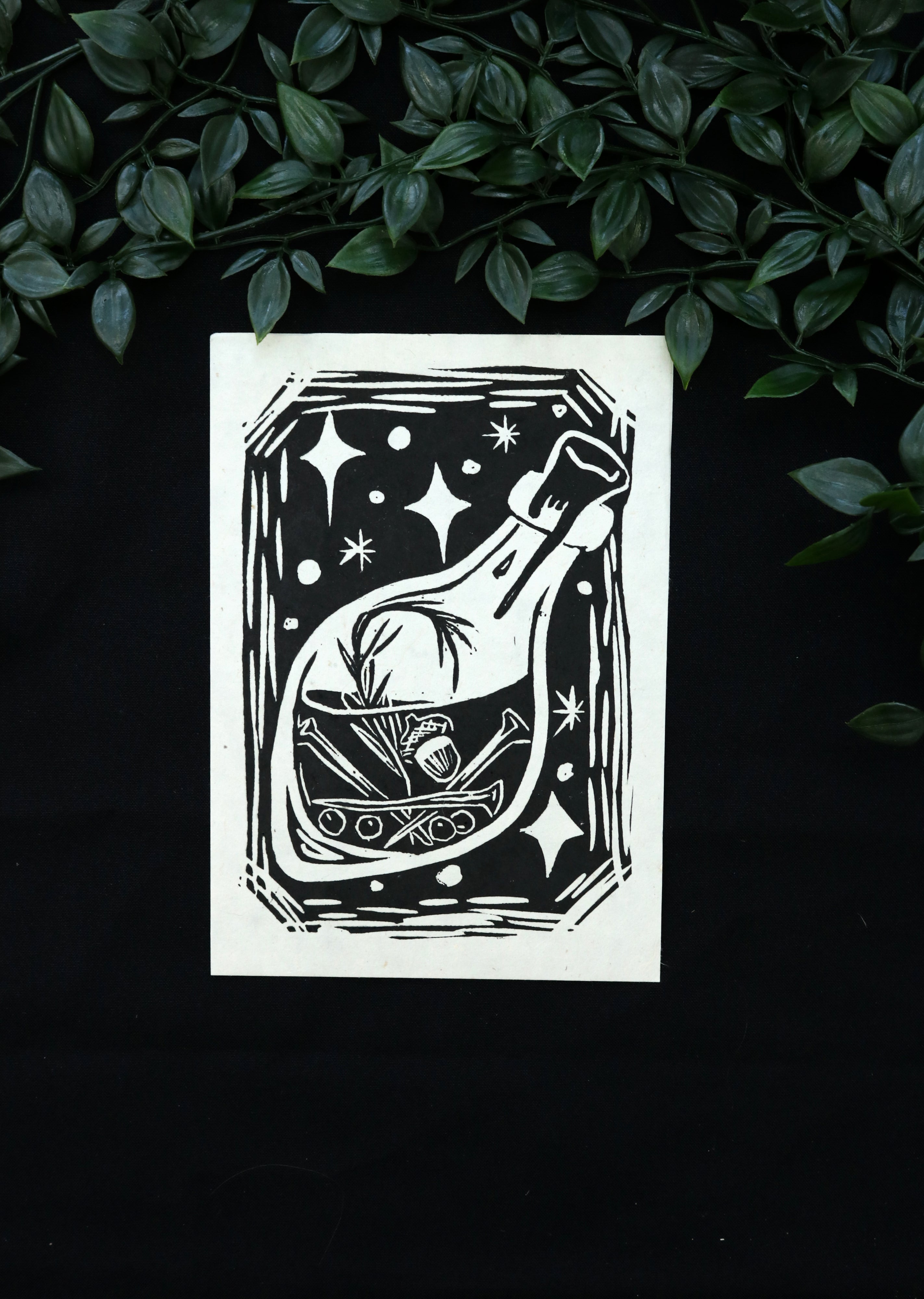 Lino Folk By Fiona - Witches Bottle Lino Print