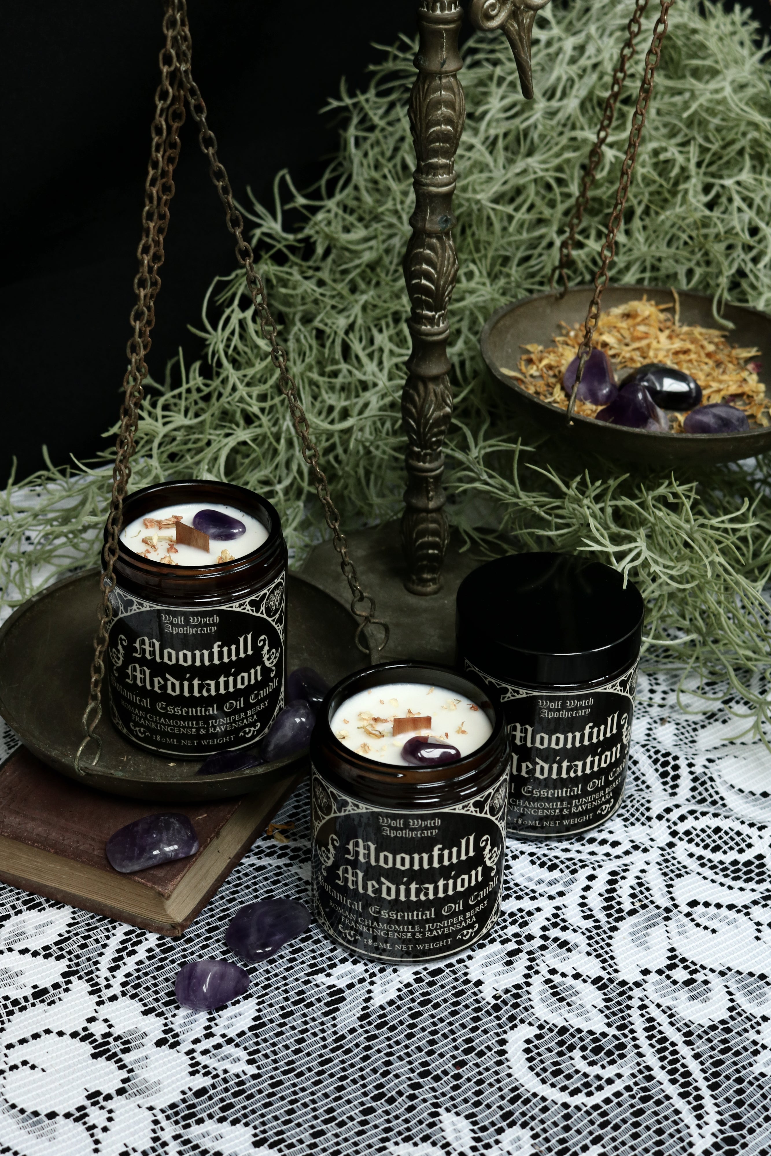 Moonfull Meditation Botanical Candle | Chamomile, Juniper Berry, Frankincense, Ravensara
