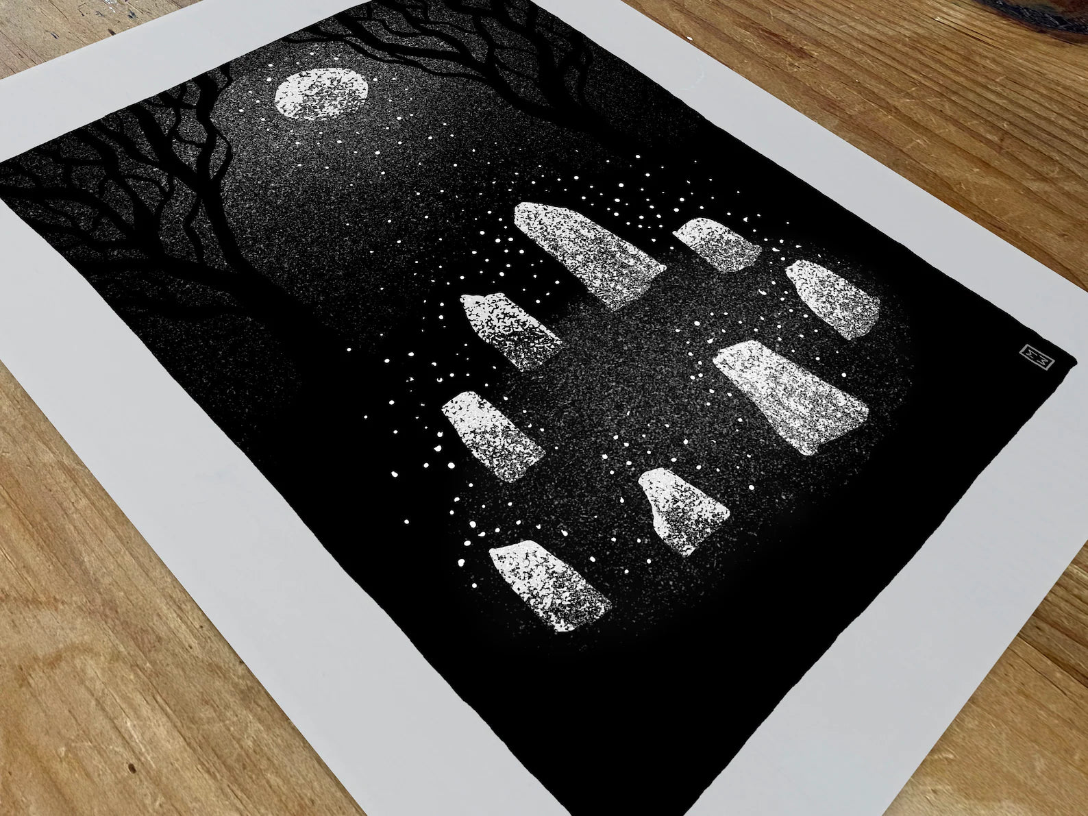 Standing Stones Under Moonlight A4 Print