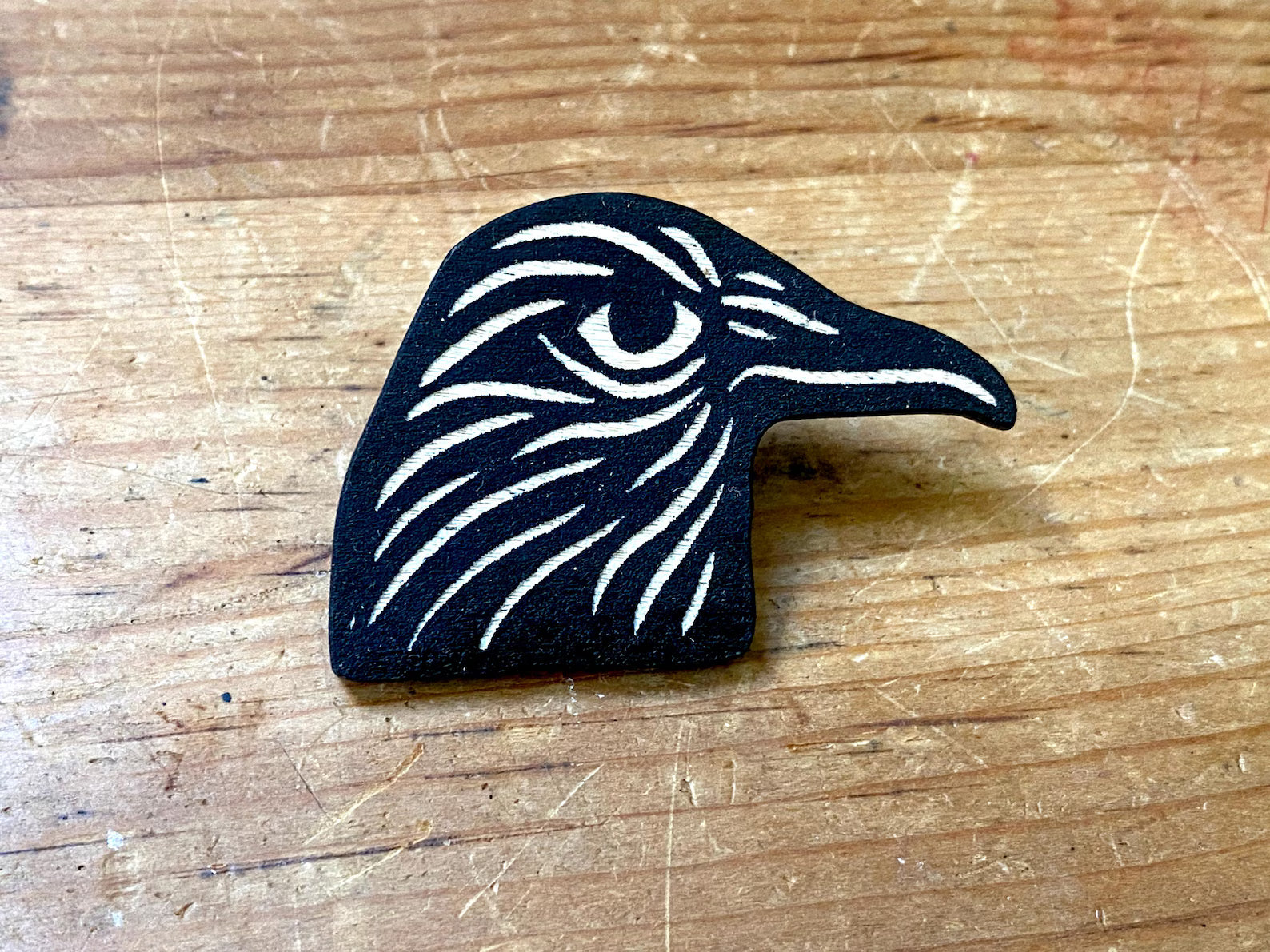 Crows Head Wooden Pin