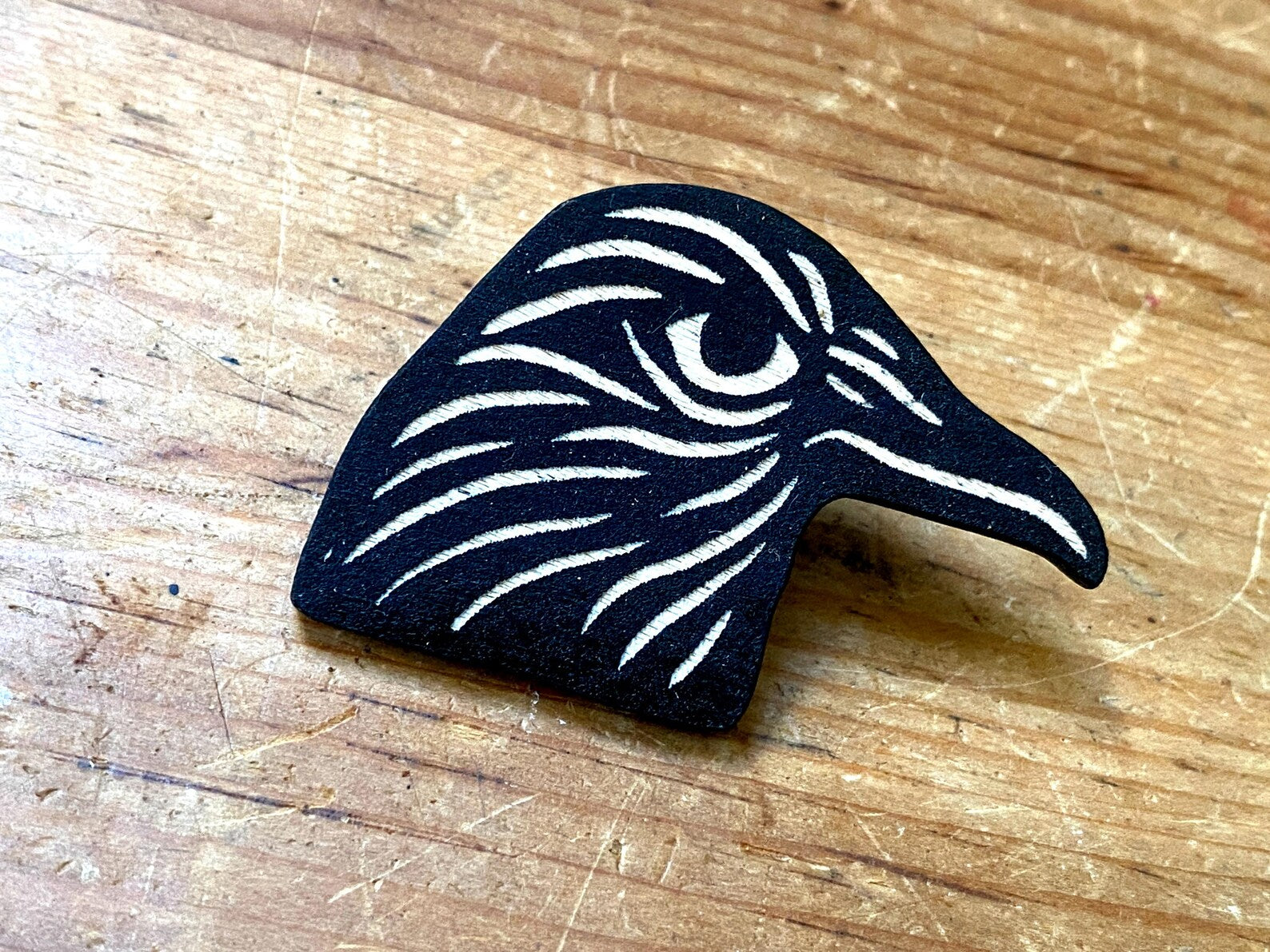 Crows Head Wooden Pin