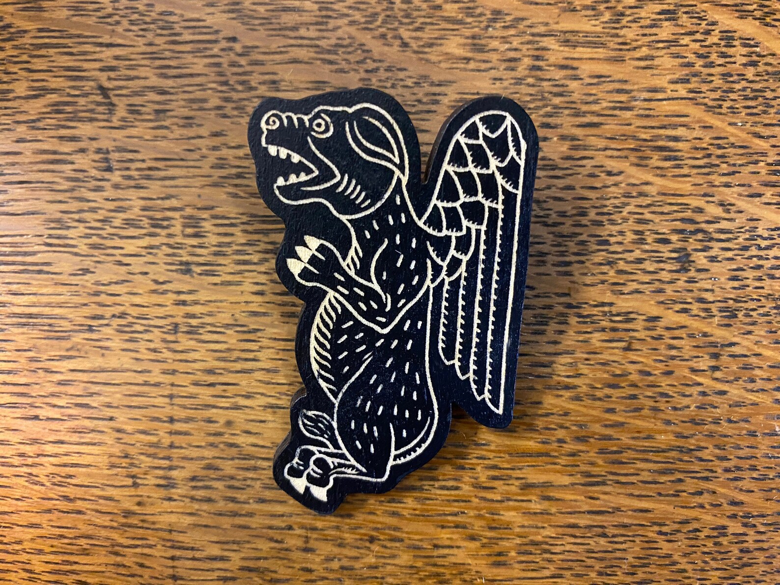 Medieval Demon Dog Wooden Pin