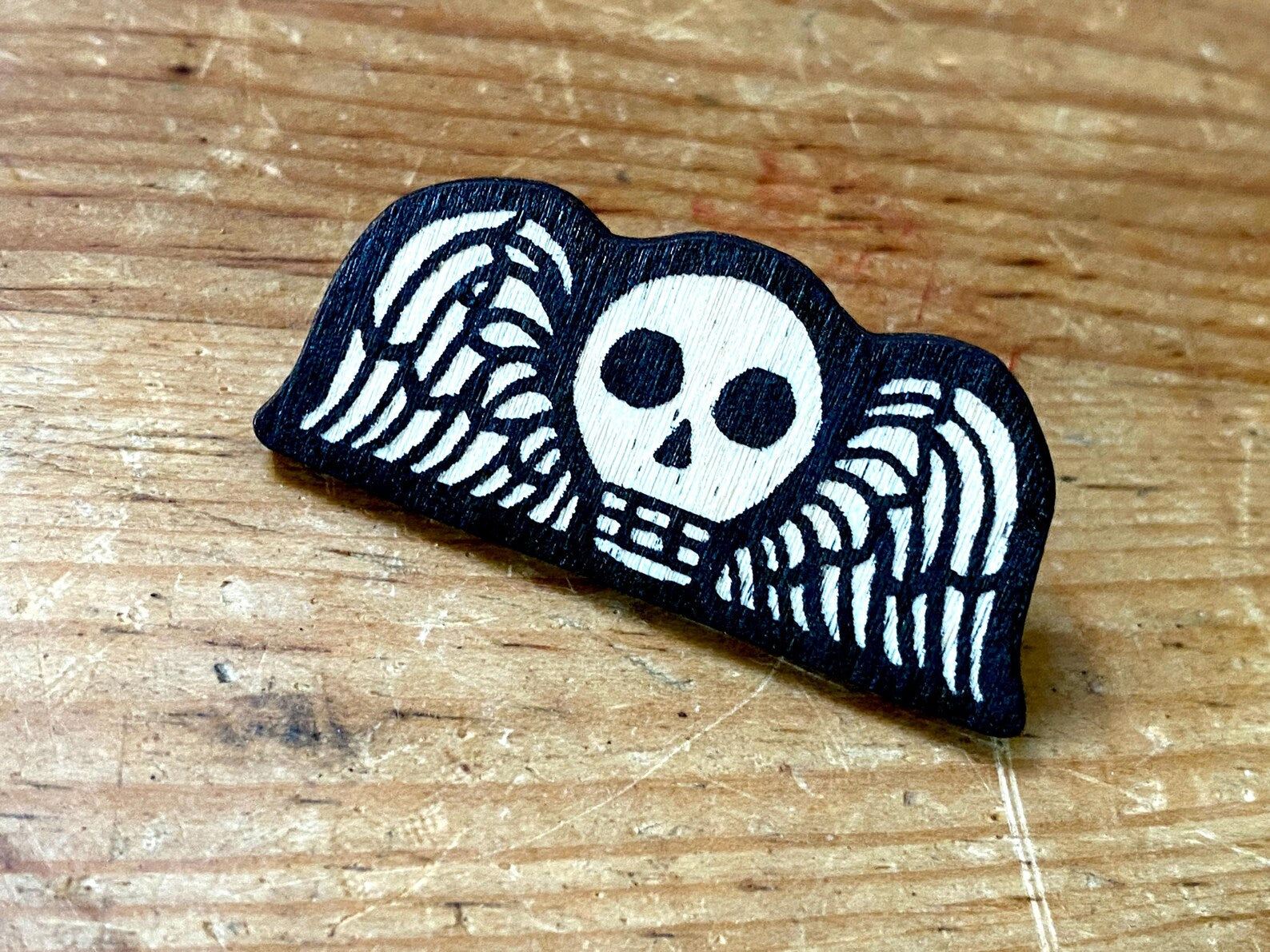 Momento Mori Winged Skull Wooden Pin