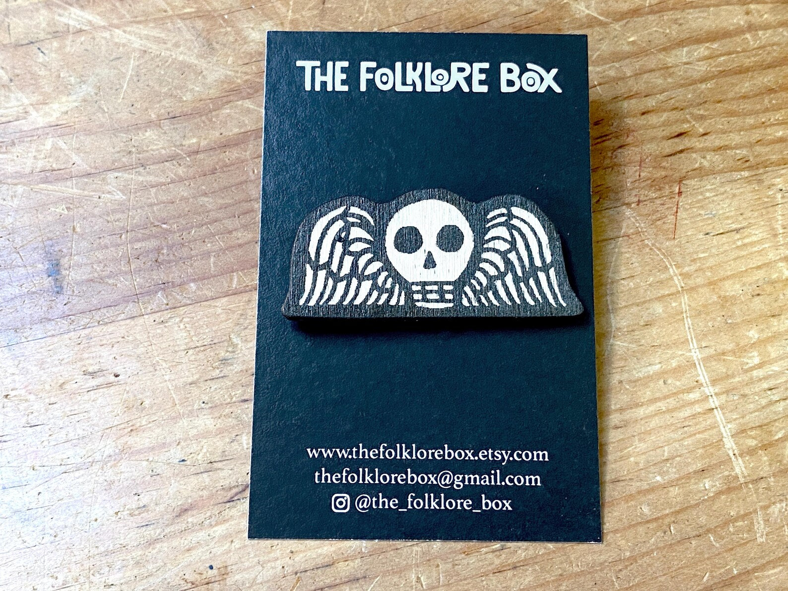 Momento Mori Winged Skull Wooden Pin