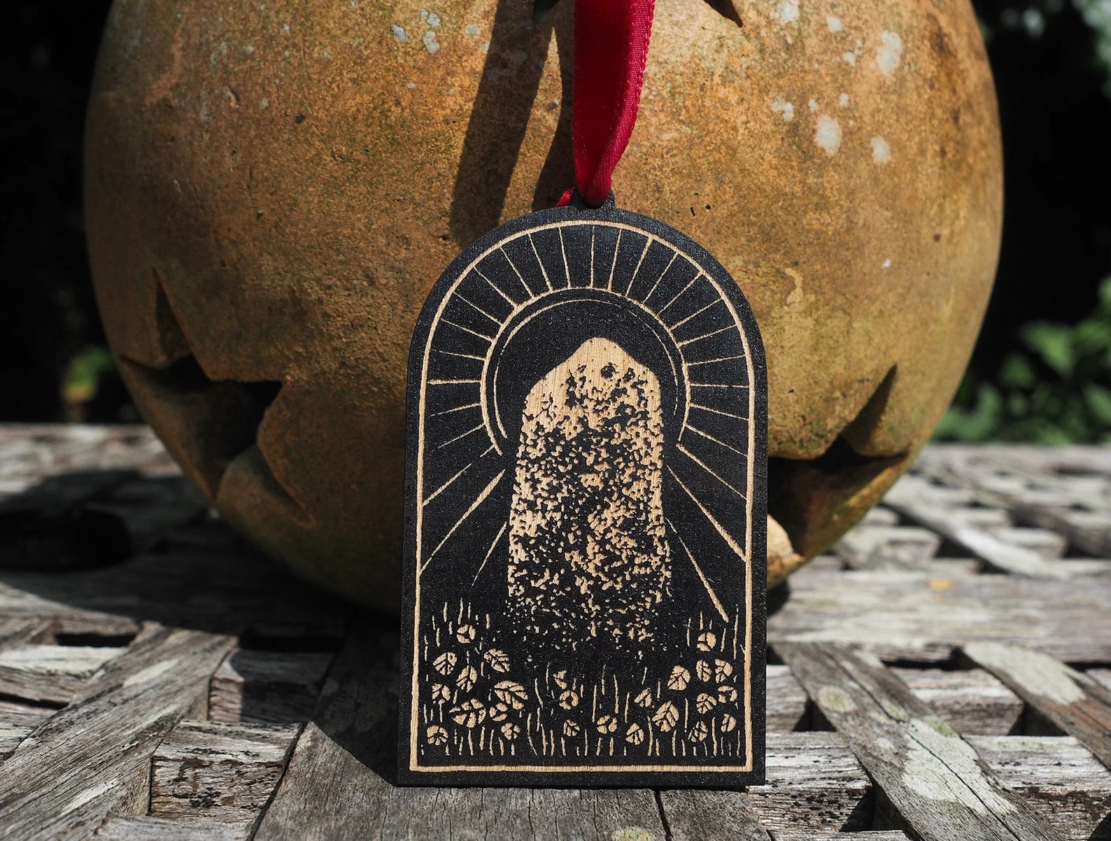 Moon Stone Standing Stone Wooden Decoration