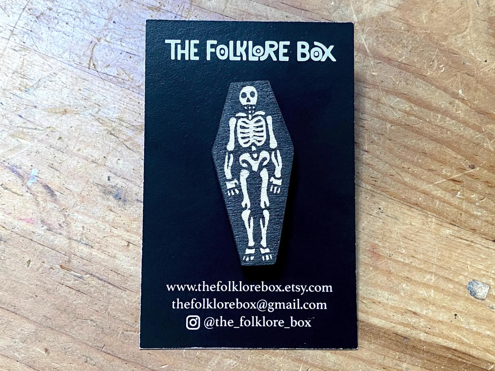 Skeleton In Coffin Wooden Pin
