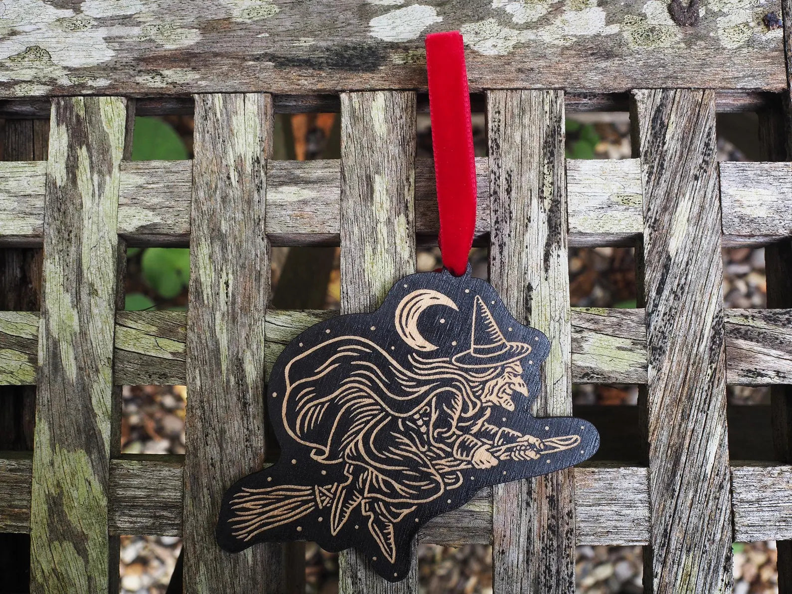 Witch On Her Broomstick Wooden Decoration