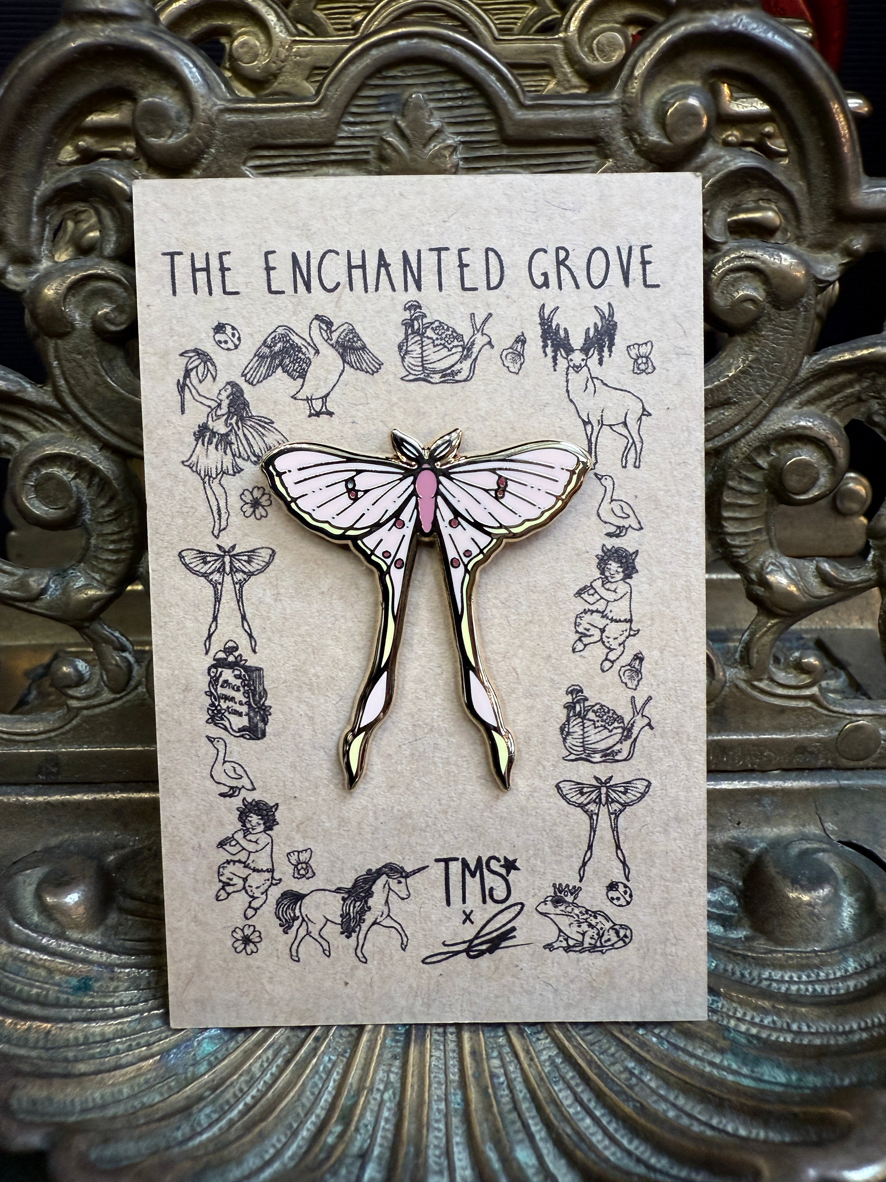Pink Silk Moth Enamel Pin - The Mourning Star