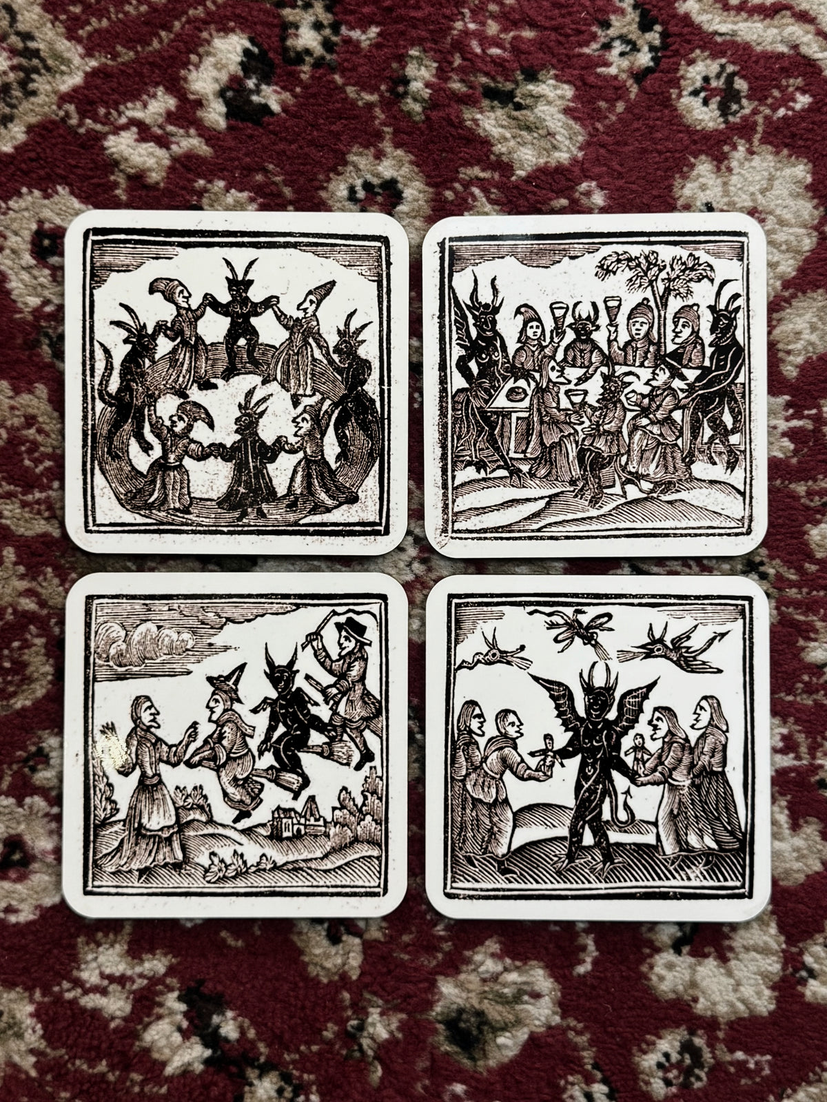 Woodcut Witches Drink Coasters
