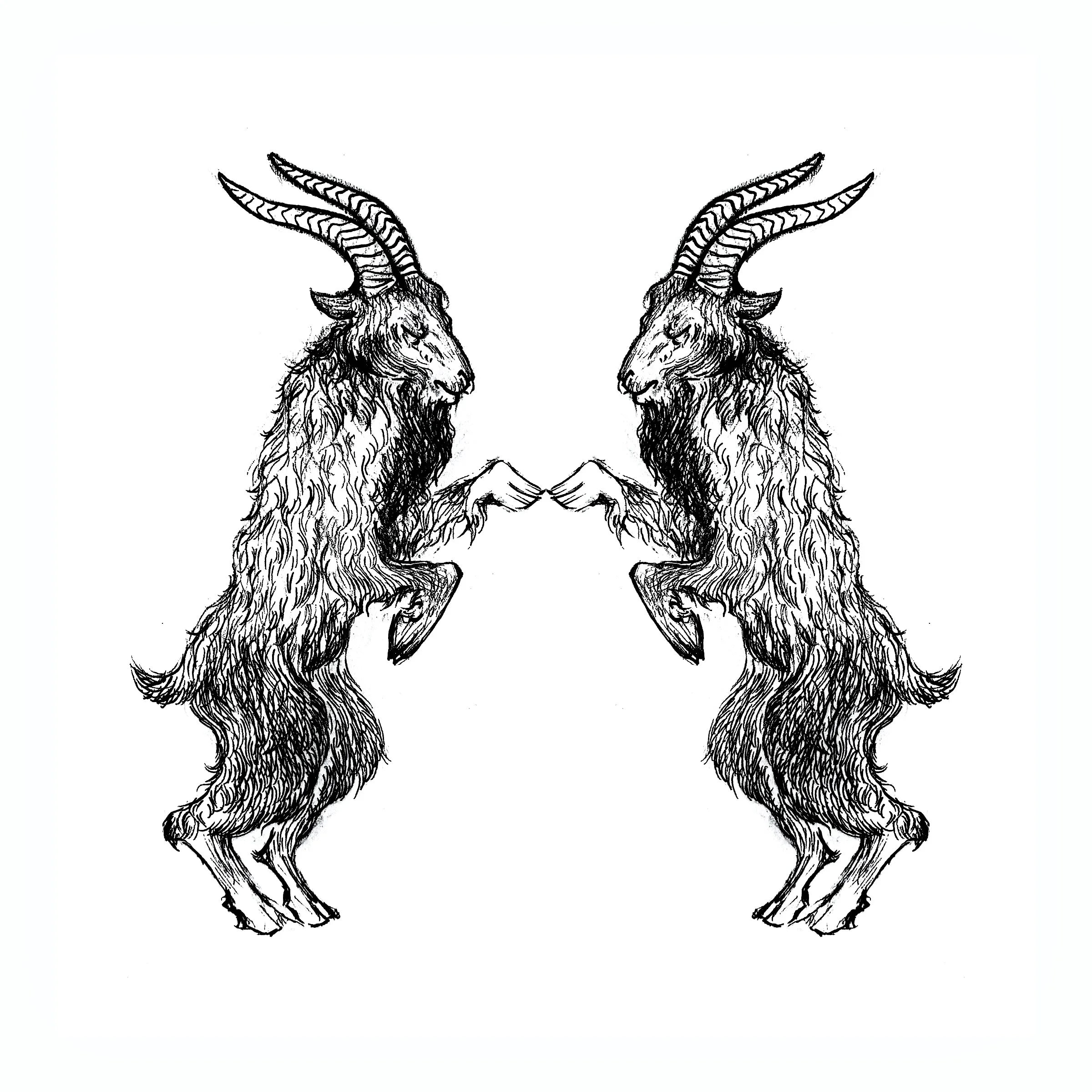 Moon Goats Art Print - Black & Bone