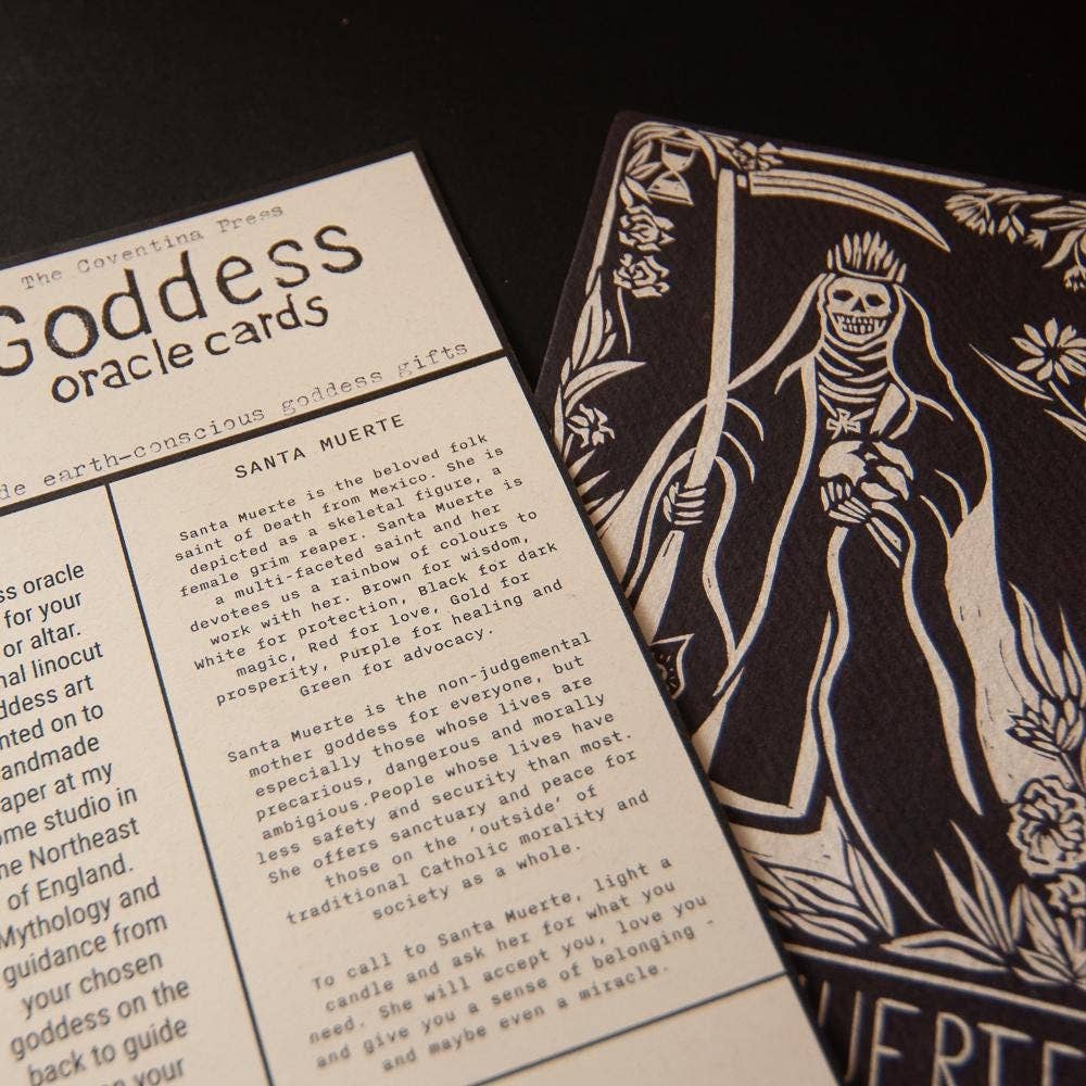 SANTA MUERTE ORACLE ALTAR CARD PRINT | linocut design