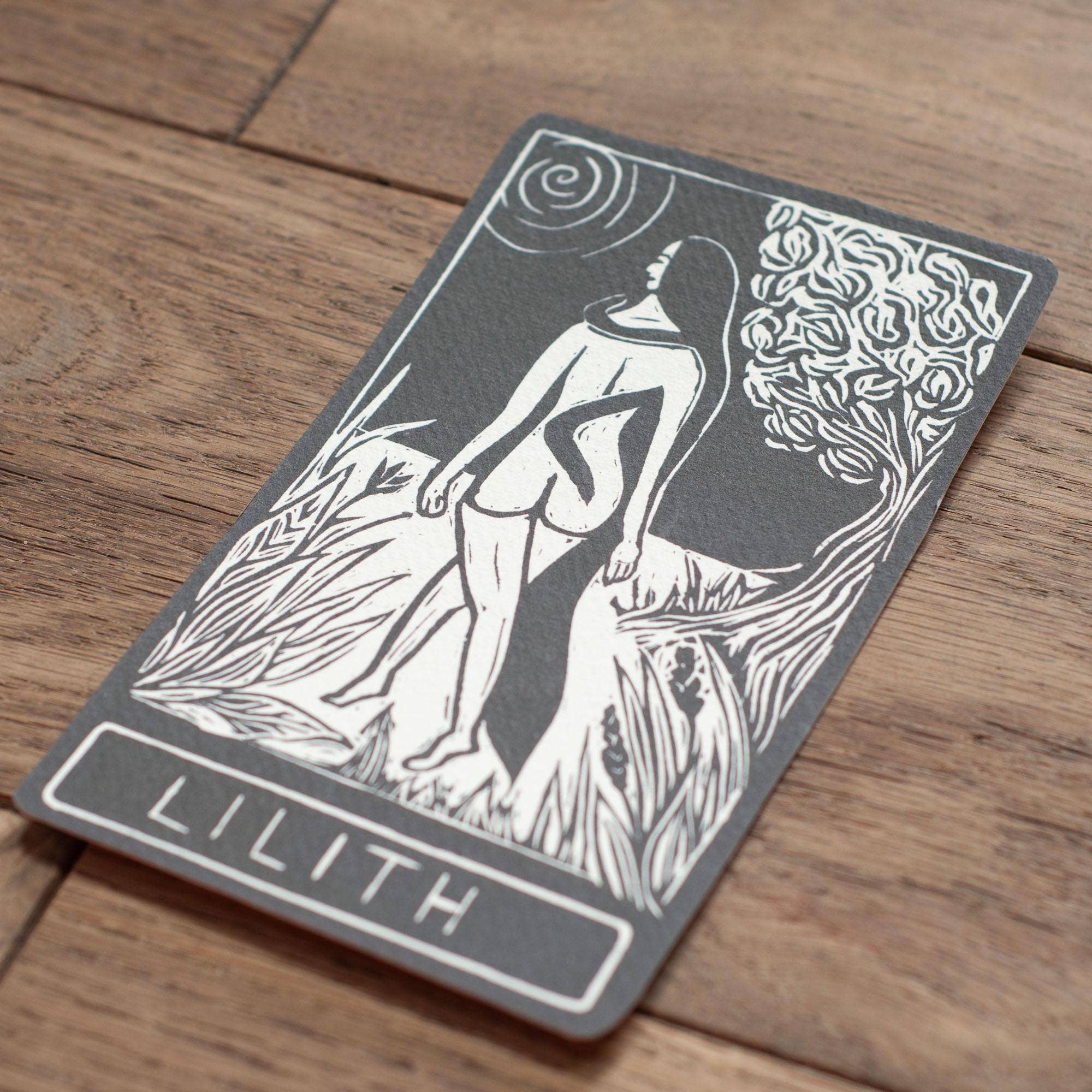LILITH ORACLE ALTAR CARD PRINT |  Linocut design