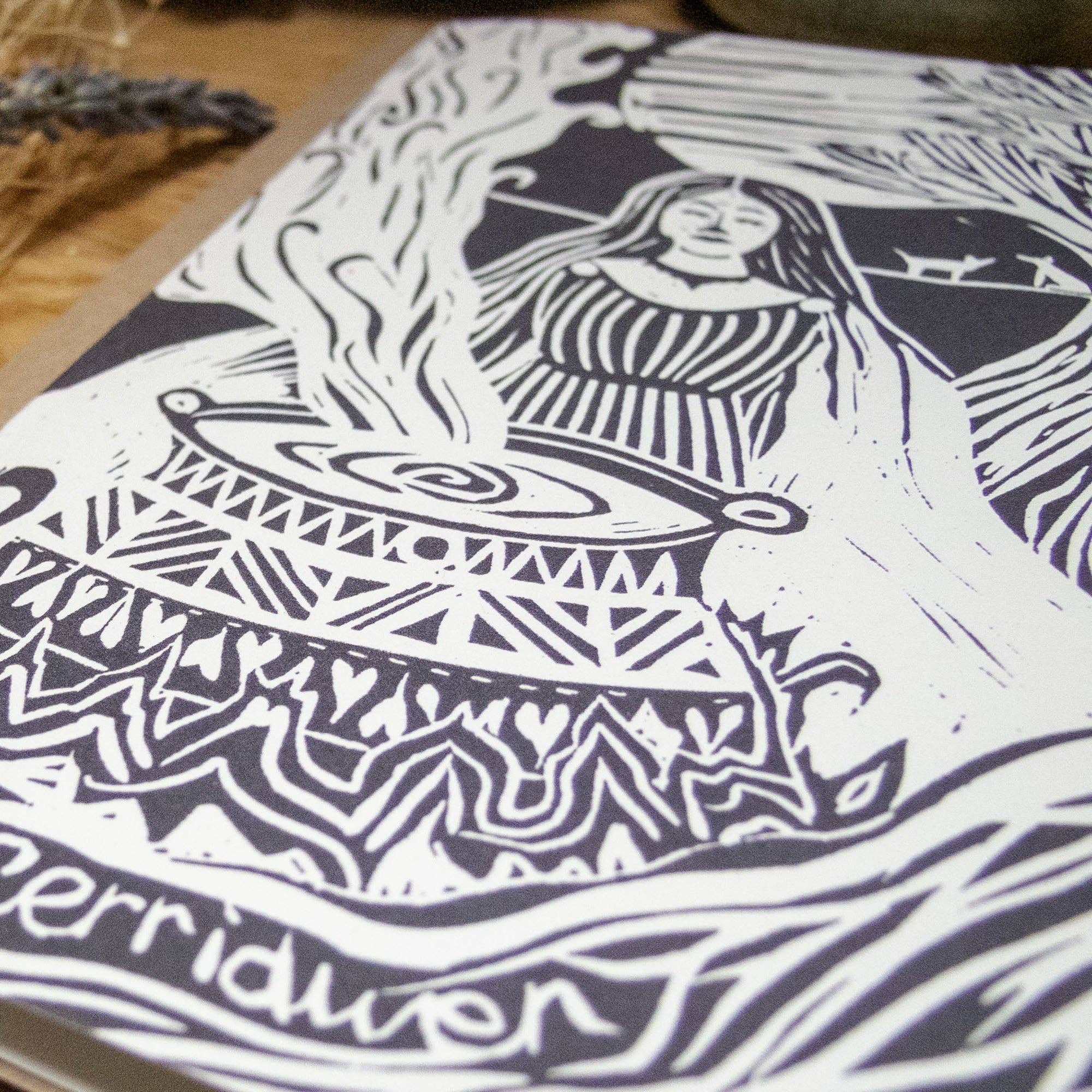 Goddess Cerridwen Linocut Greeting Card