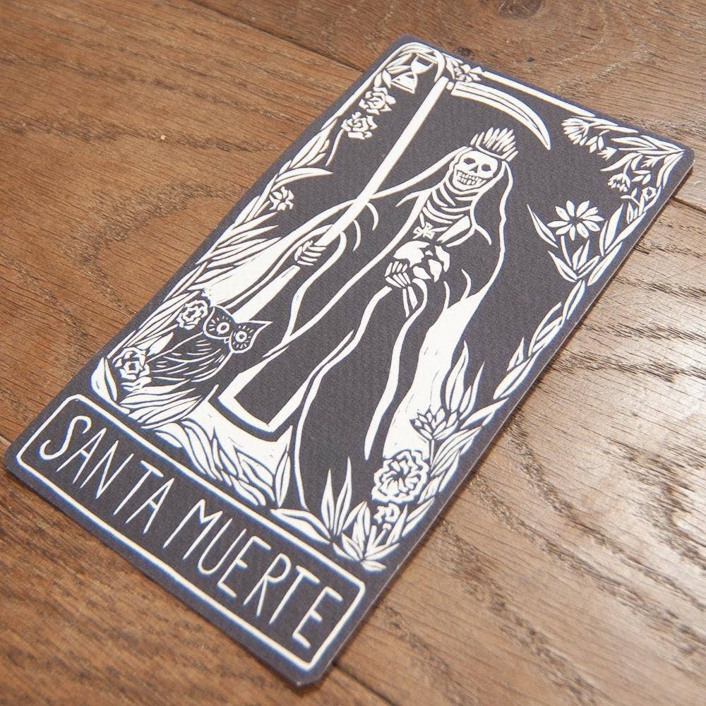 SANTA MUERTE ORACLE ALTAR CARD PRINT | linocut design