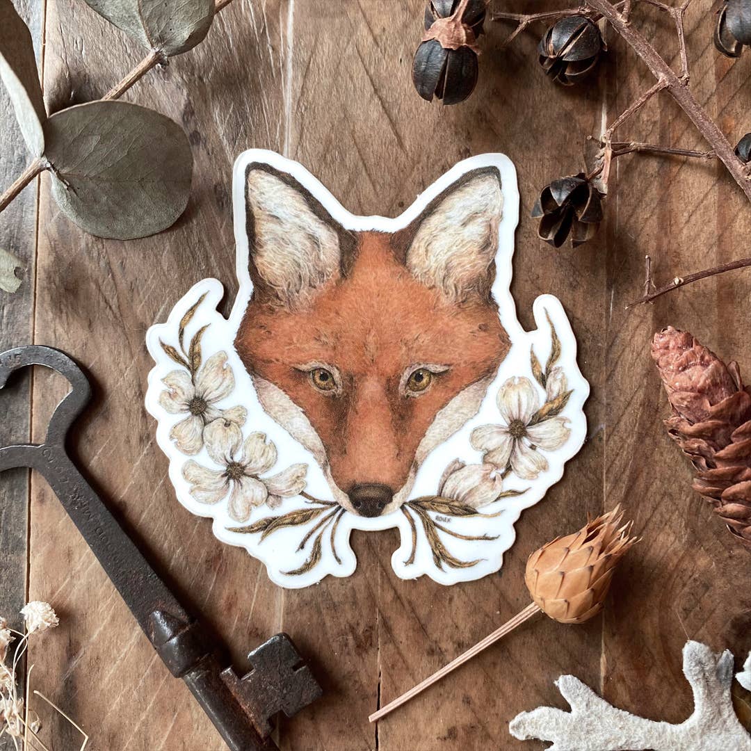 Fox and Dogwoods Semi-Transparent Sticker - Jessica Roux