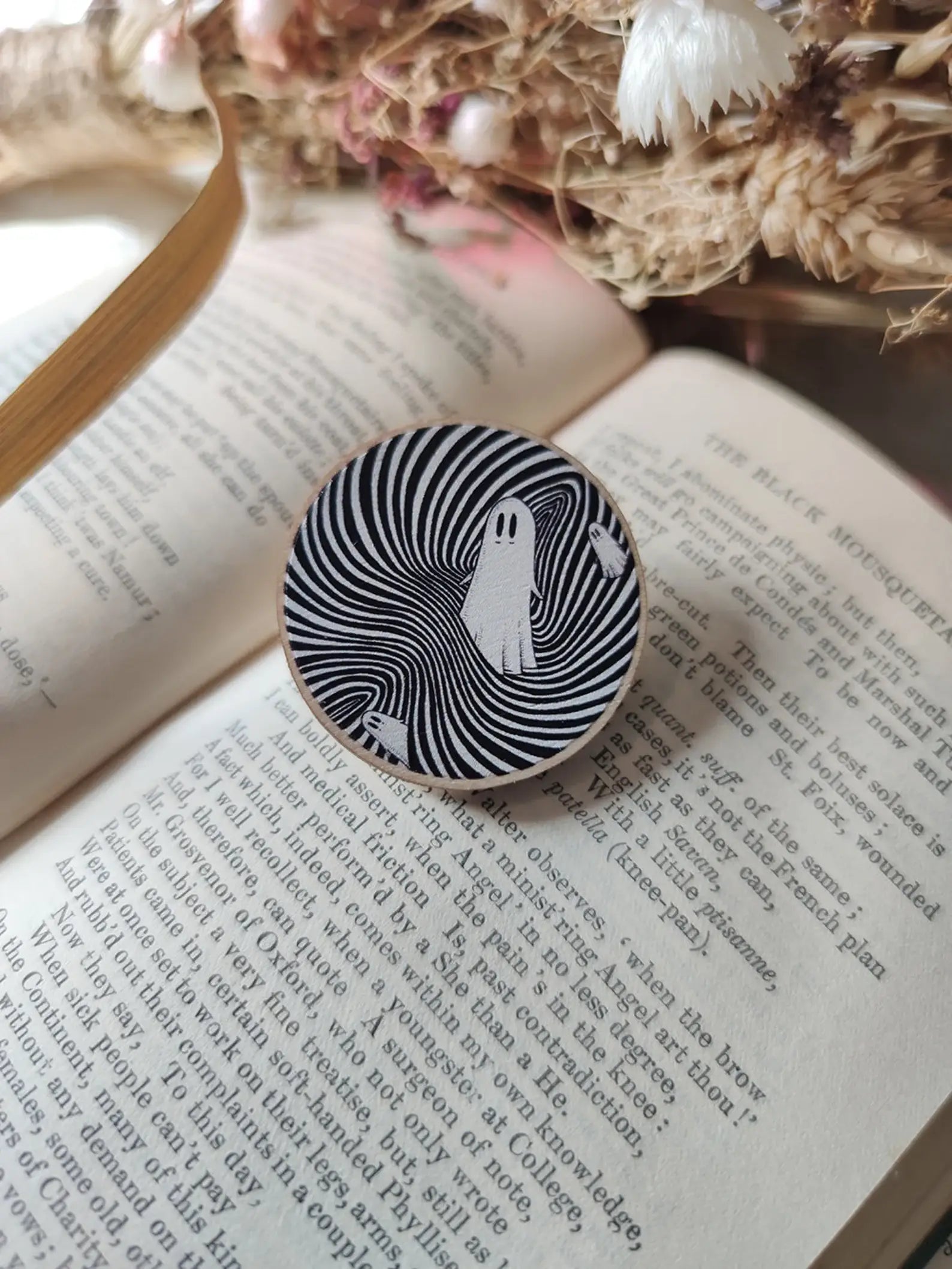 Op Art Ghosties Wooden Pin Badge - Jon Turner