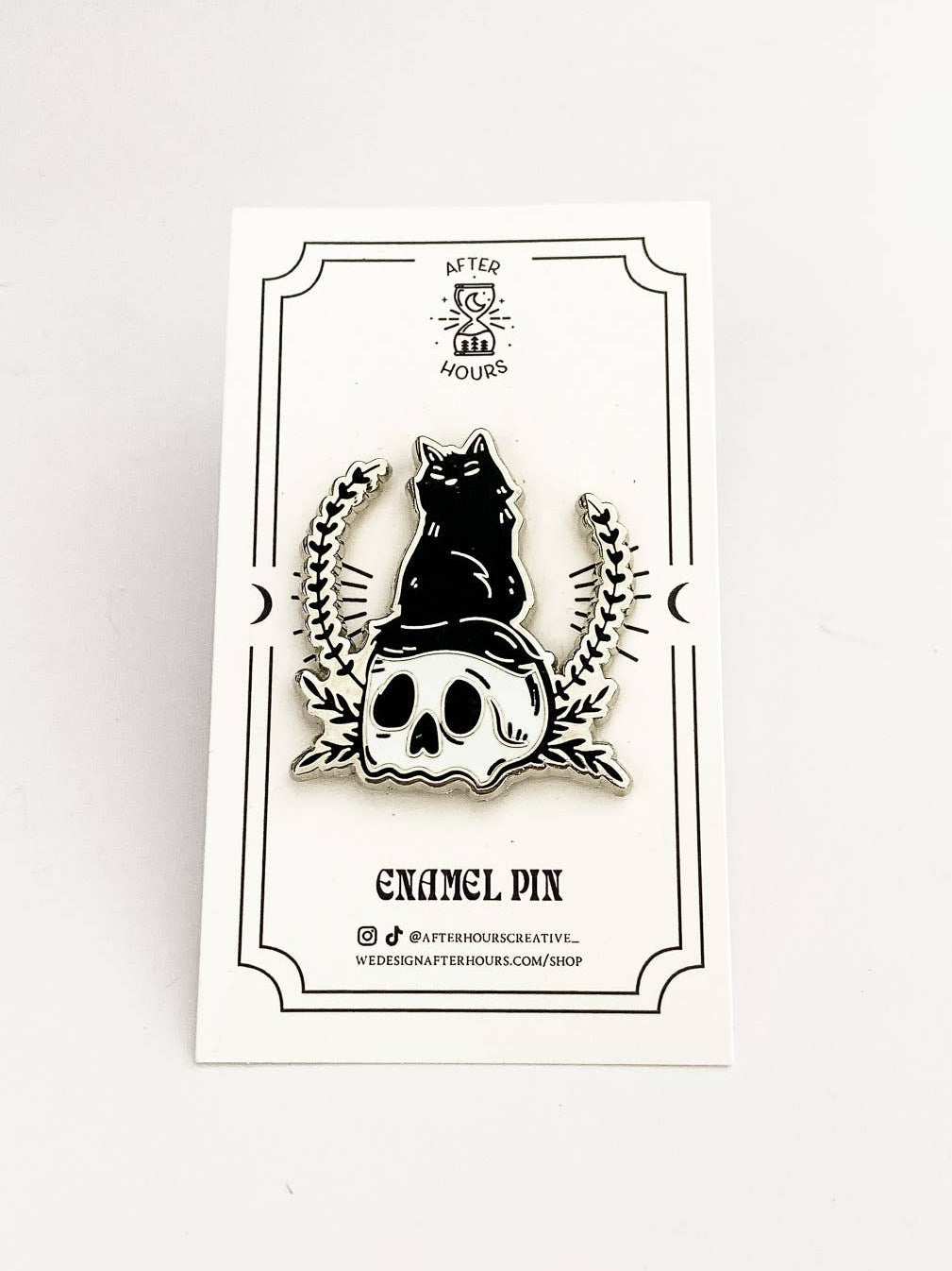 Black Cat On Skull Enamel Pin