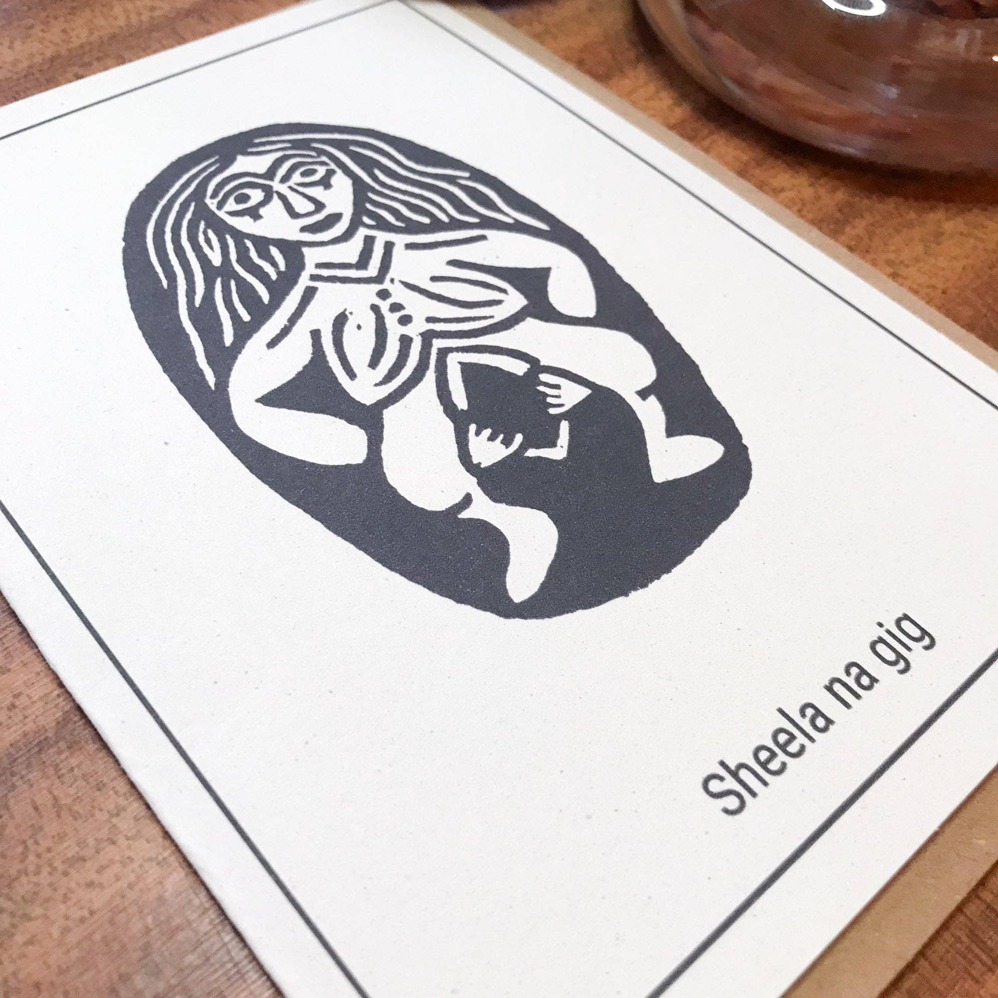 Sheela Na Gig Linocut Greeting Card