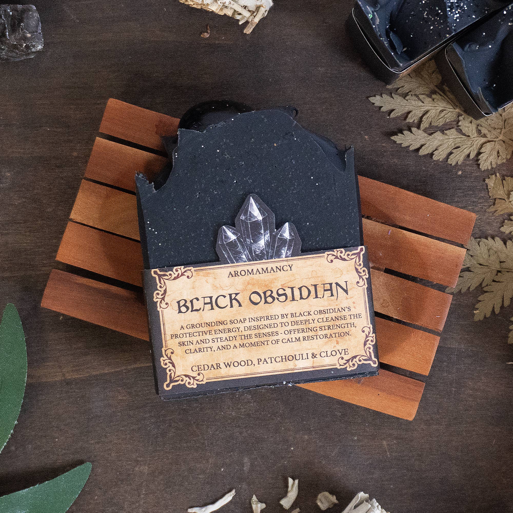 Black Obsidian Crystal Soap - Cedarwood, Patchouli & Clove.