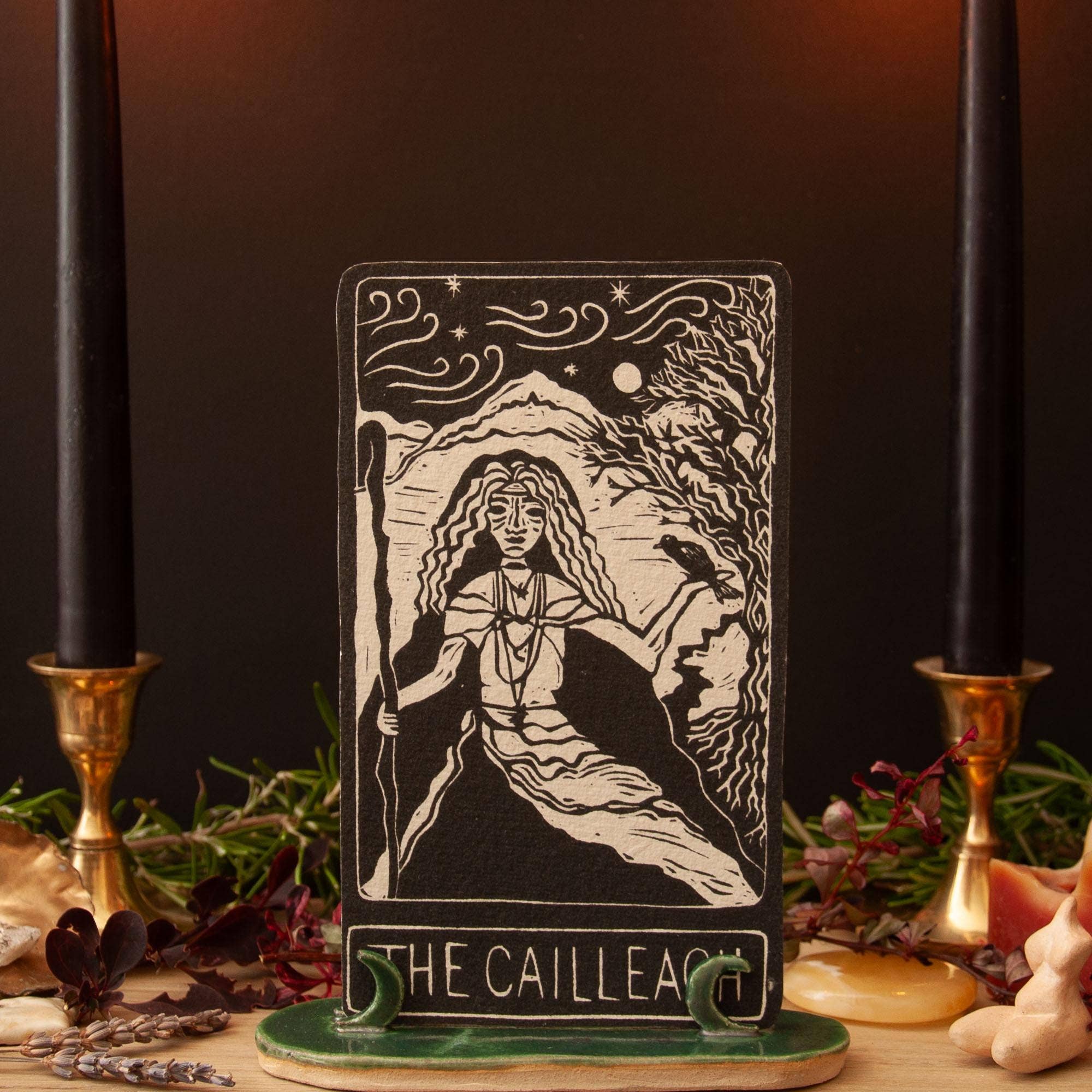 THE CAILLEACH ORACLE ALTAR CARD PRINT |  Linocut design