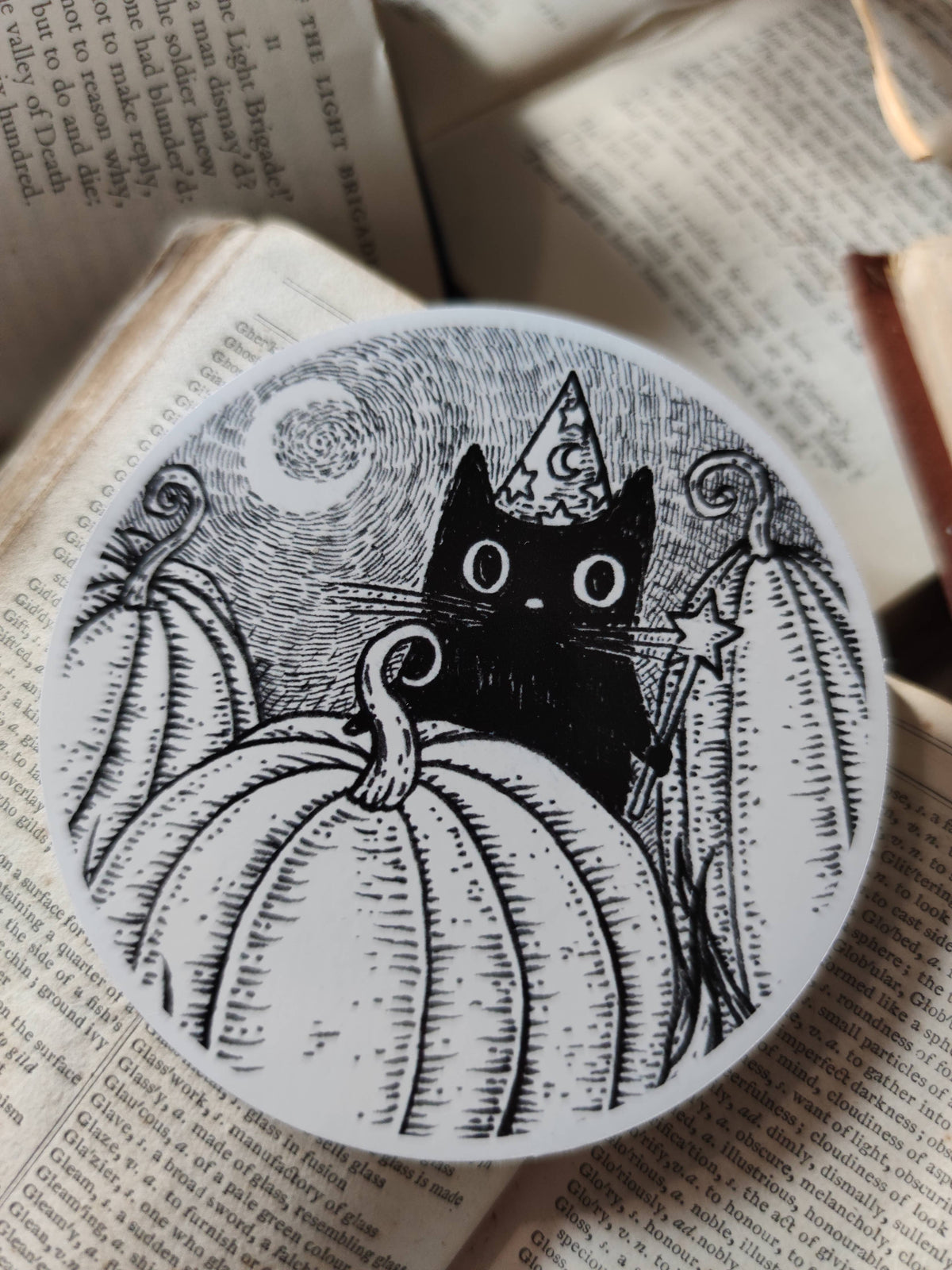 Pumpkin Wizard- Black Cat Vinyl Sticker