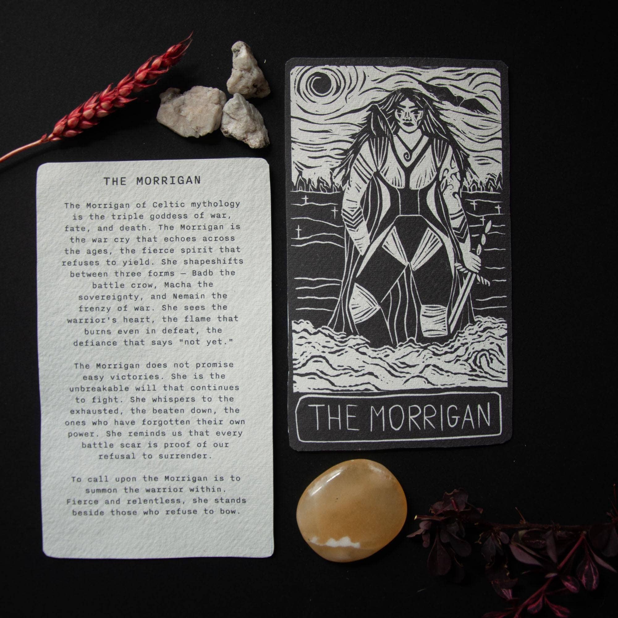 MORRIGAN  ORACLE ALTAR CARD PRINT | Linocut design