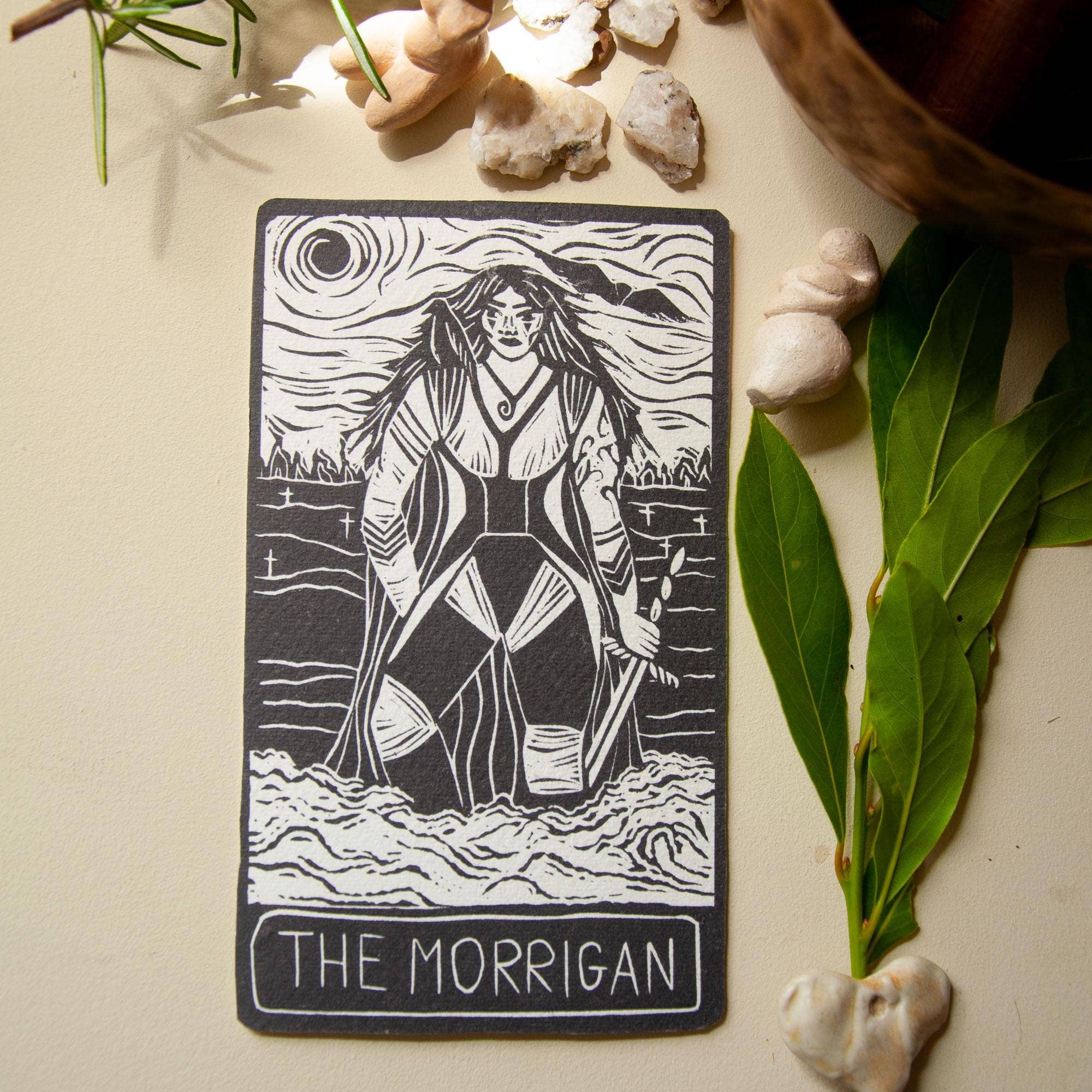 MORRIGAN  ORACLE ALTAR CARD PRINT | Linocut design