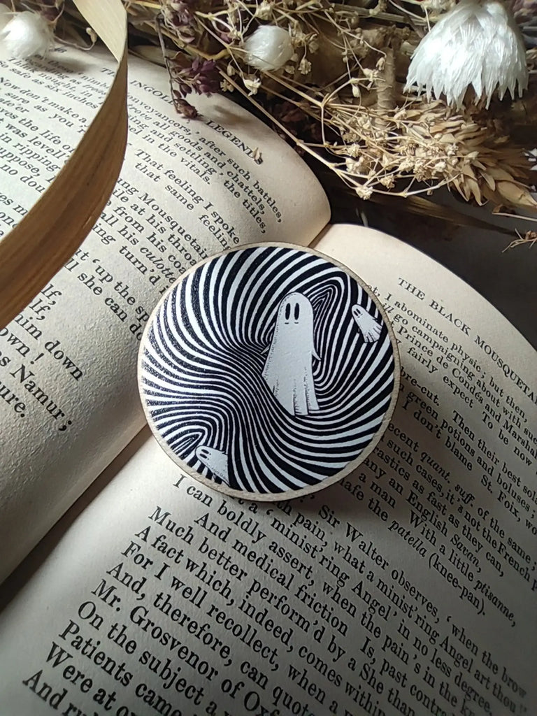 Op Art Ghosties Wooden Pin Badge - Jon Turner