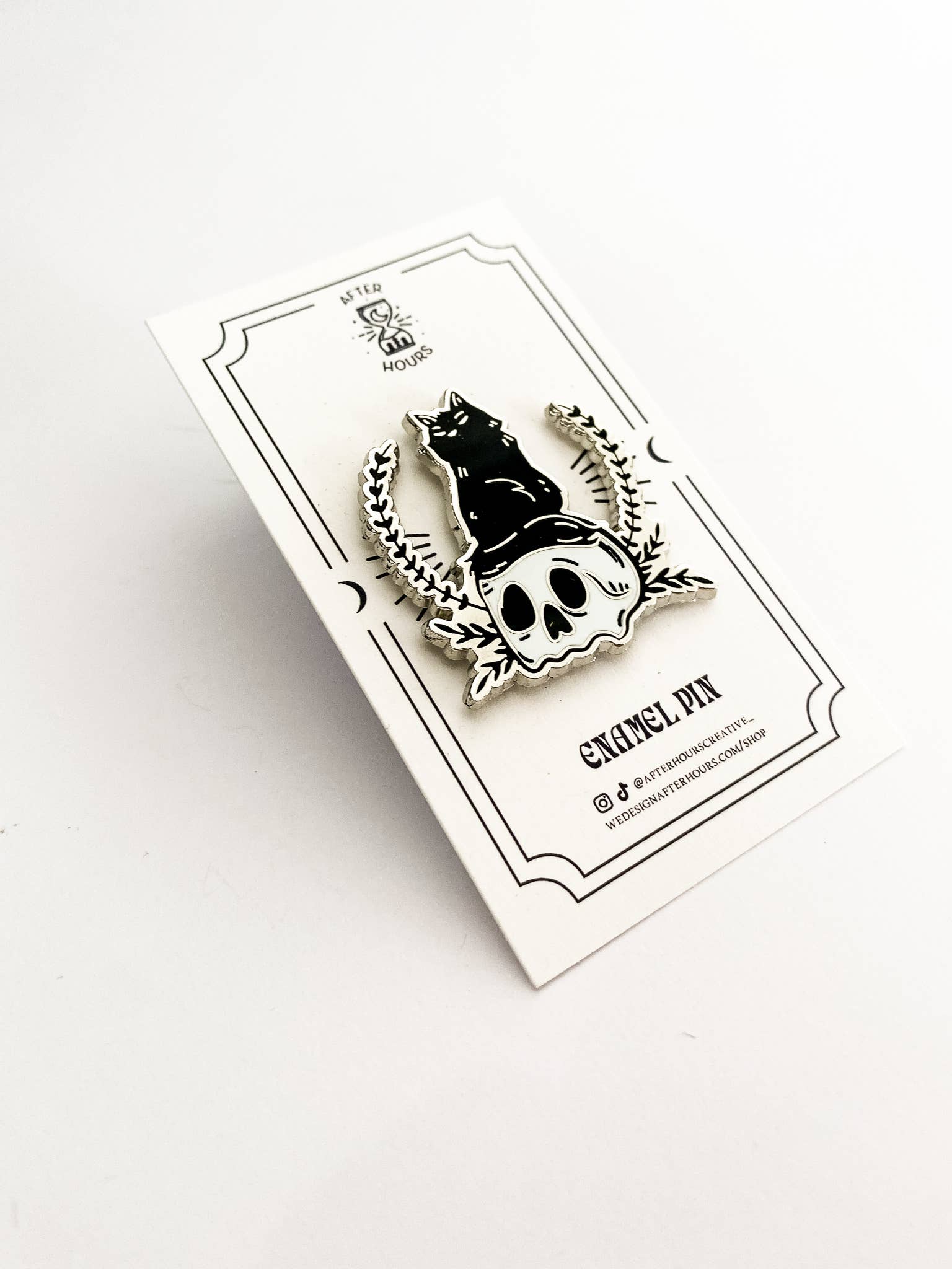 Black Cat On Skull Enamel Pin