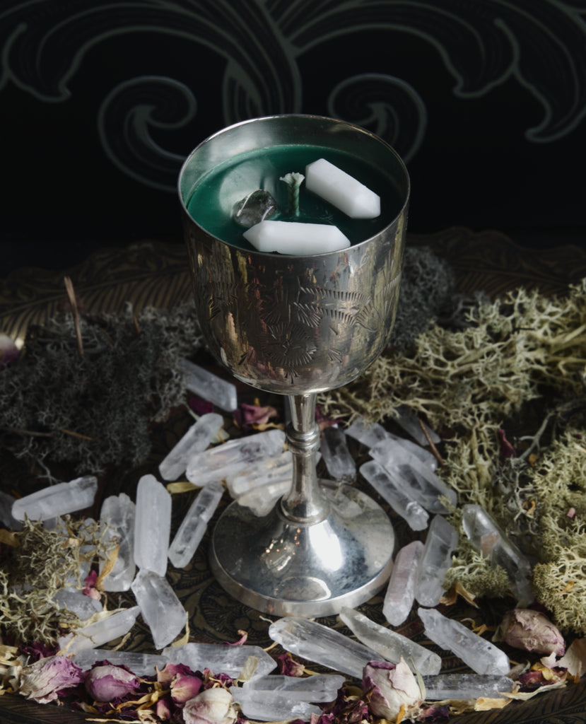 Vintage Silver Etched Chalice Candle (Green Wax)