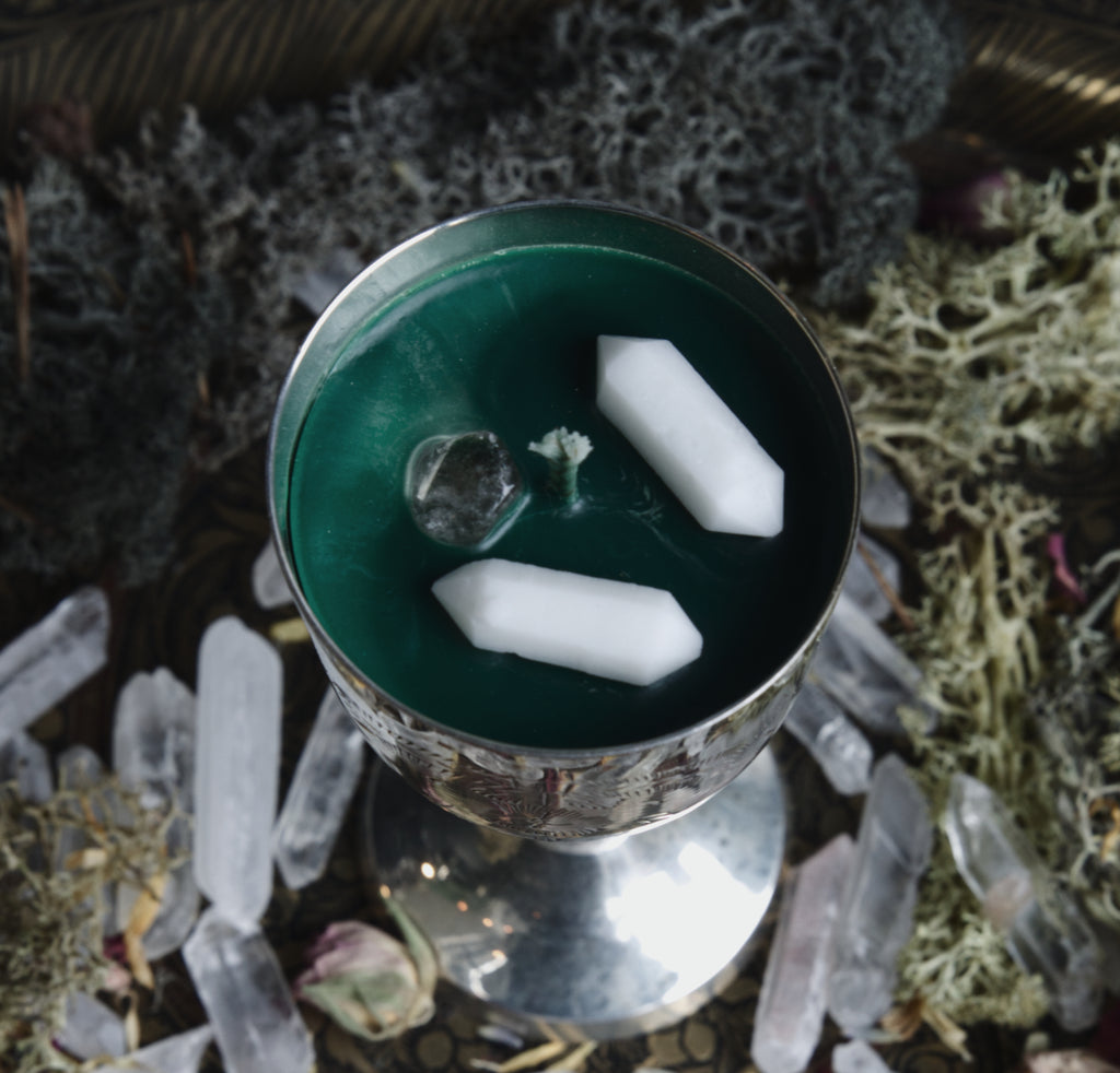 Vintage Silver Etched Chalice Candle (Green Wax)