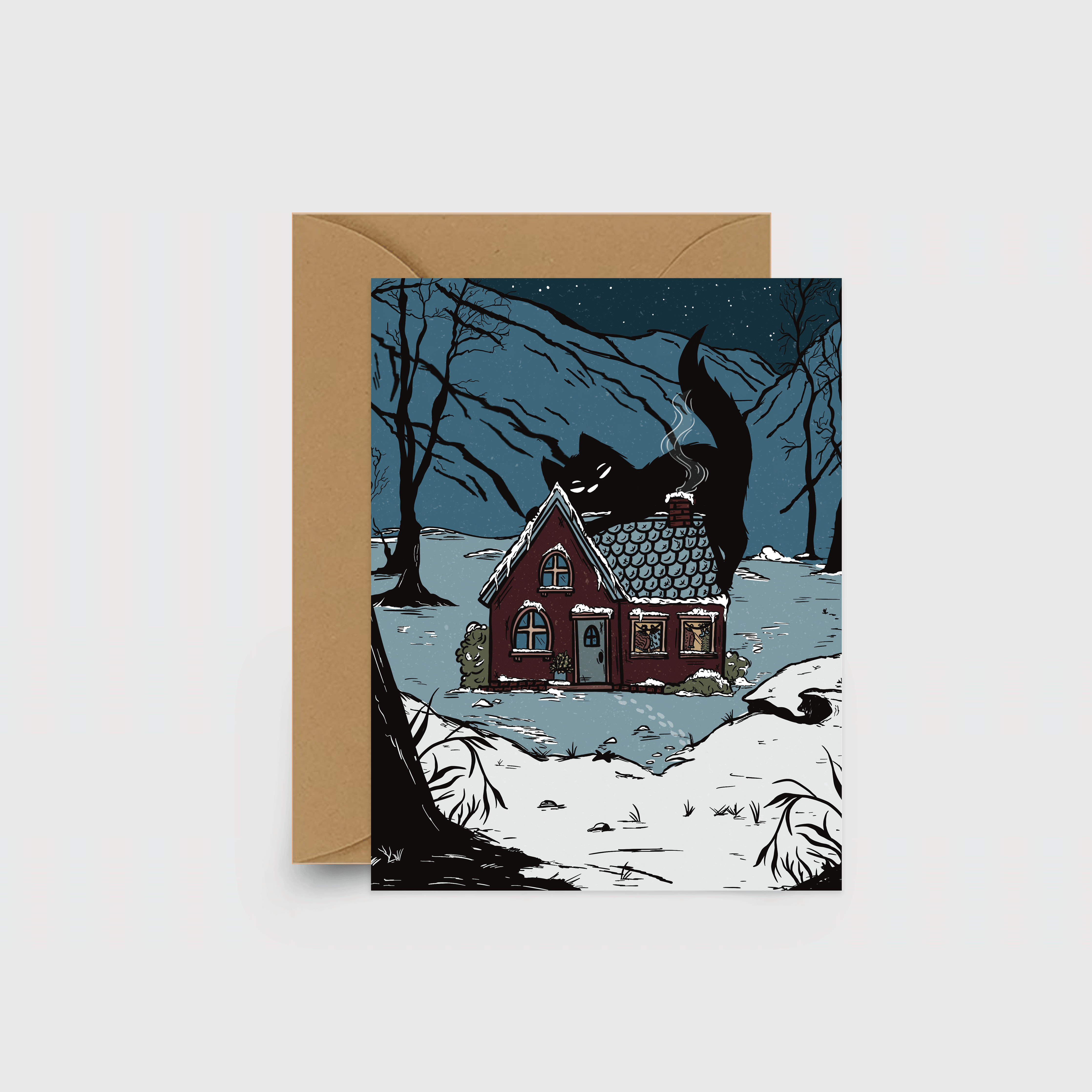Winter Yule Cat Greetings Card