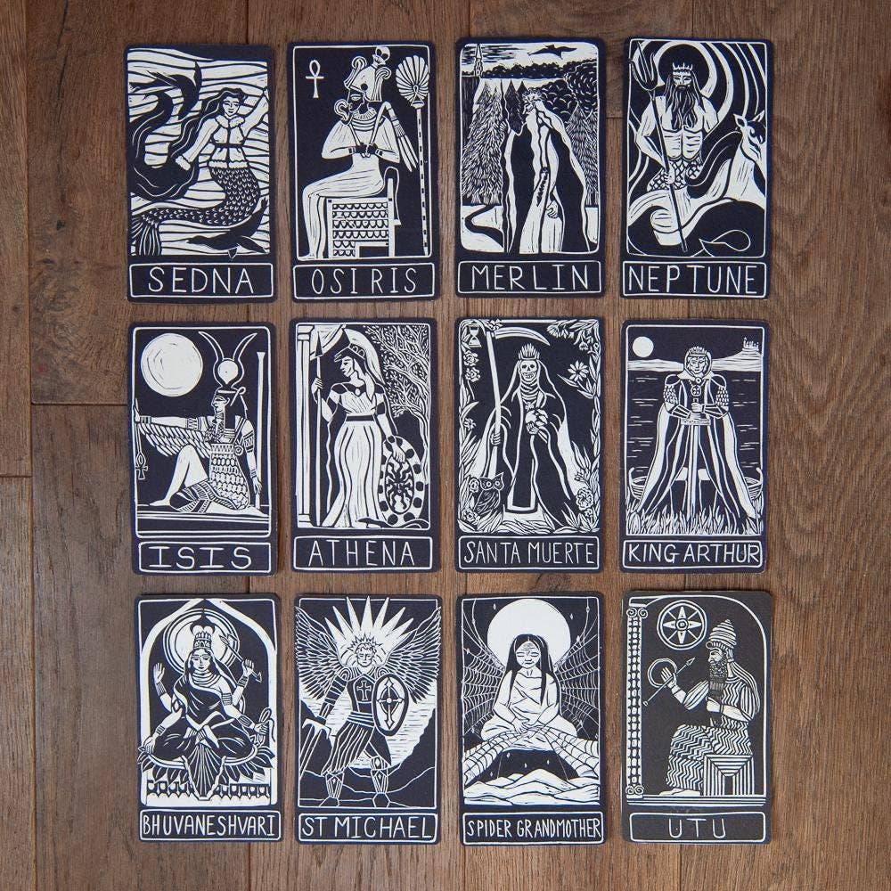 SANTA MUERTE ORACLE ALTAR CARD PRINT | linocut design