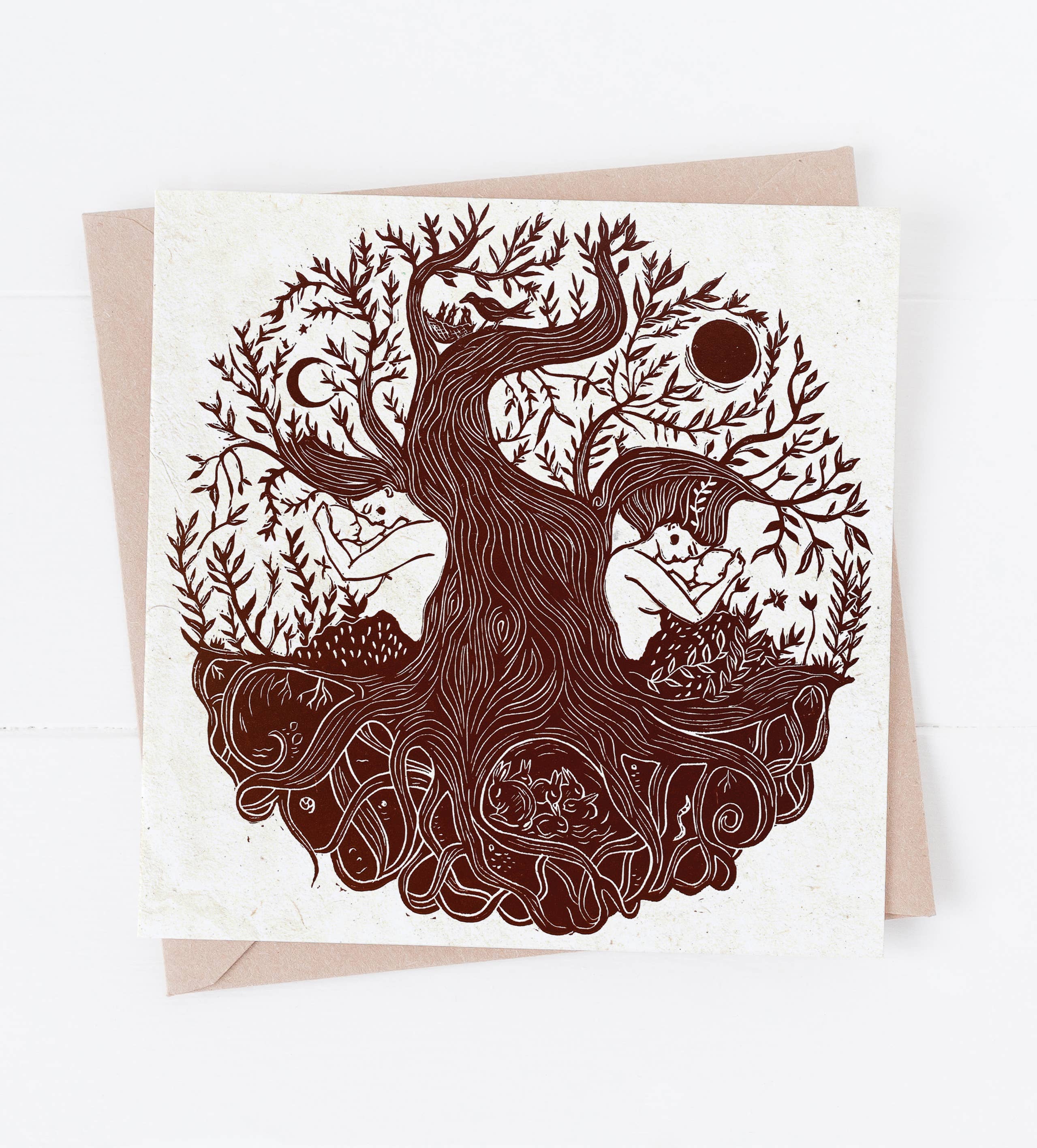 New Beginnings card, tree of life, motherhood, birth nature 