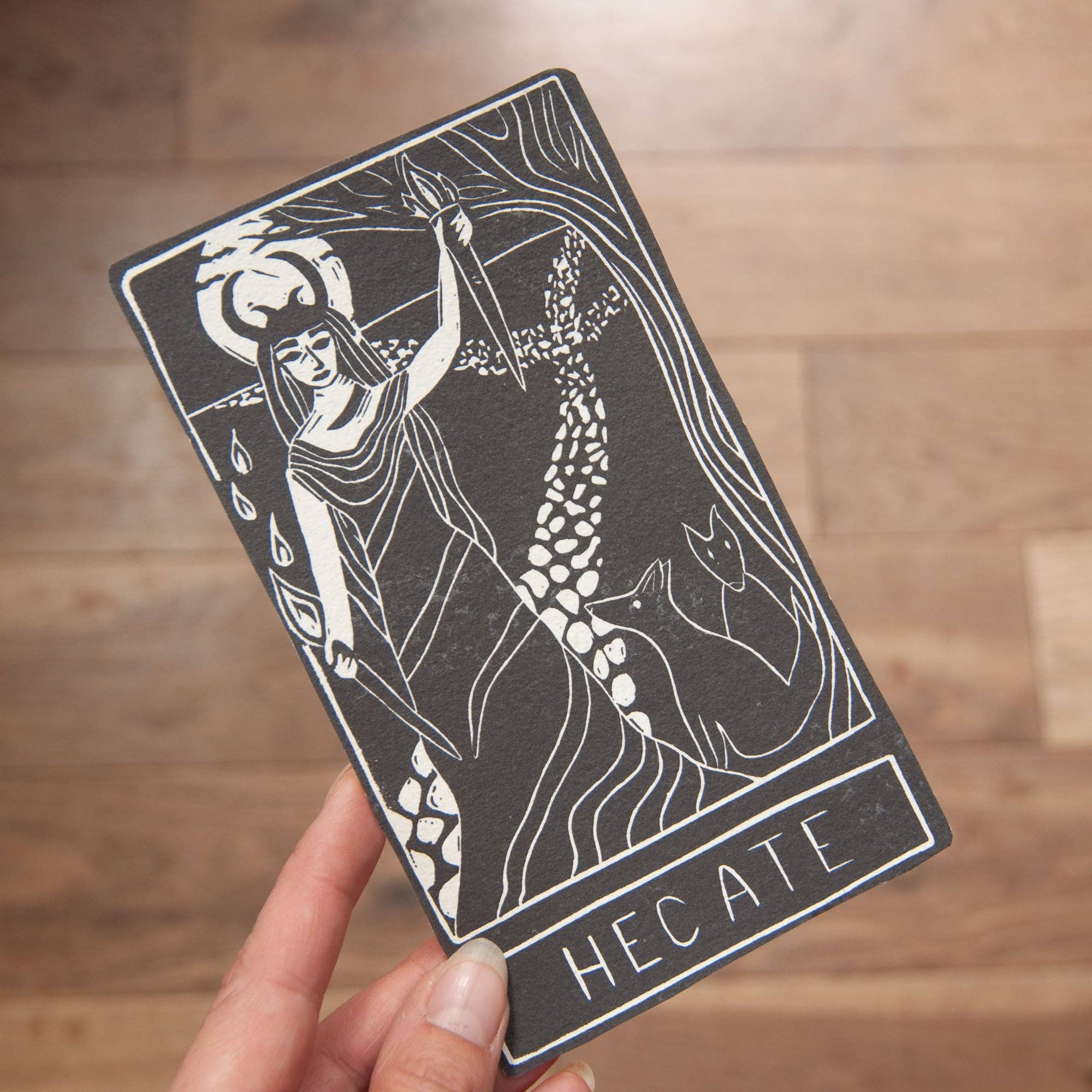 HECATE ORACLE ALTAR CARD PRINT | Linocut design.
