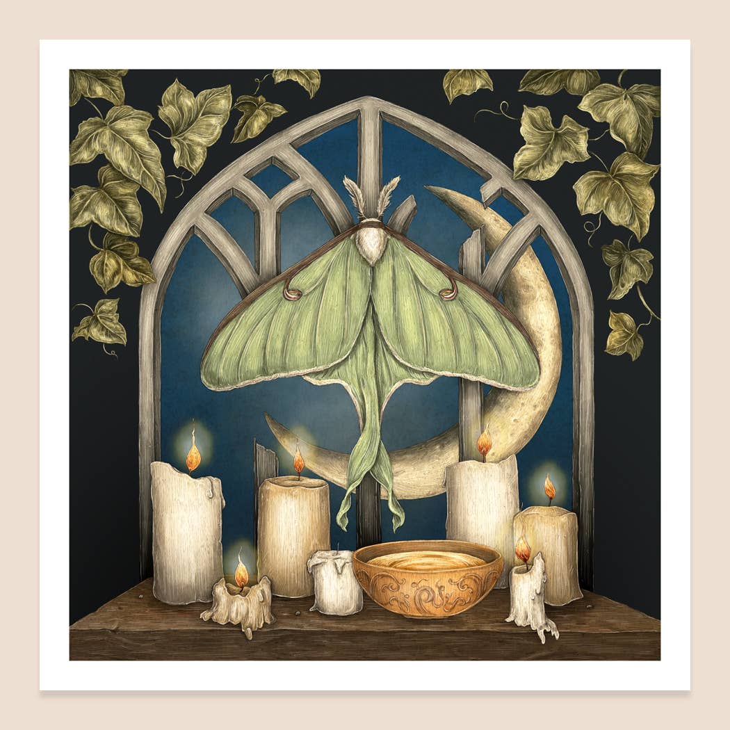 Luna Moth and Moon Print 10" x 10" - Jessica Roux
