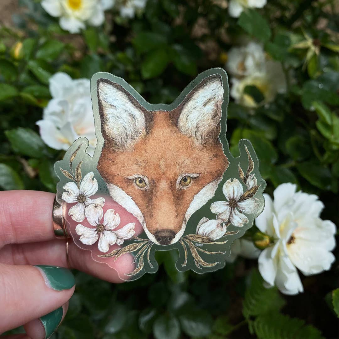 Fox and Dogwoods Semi-Transparent Sticker - Jessica Roux