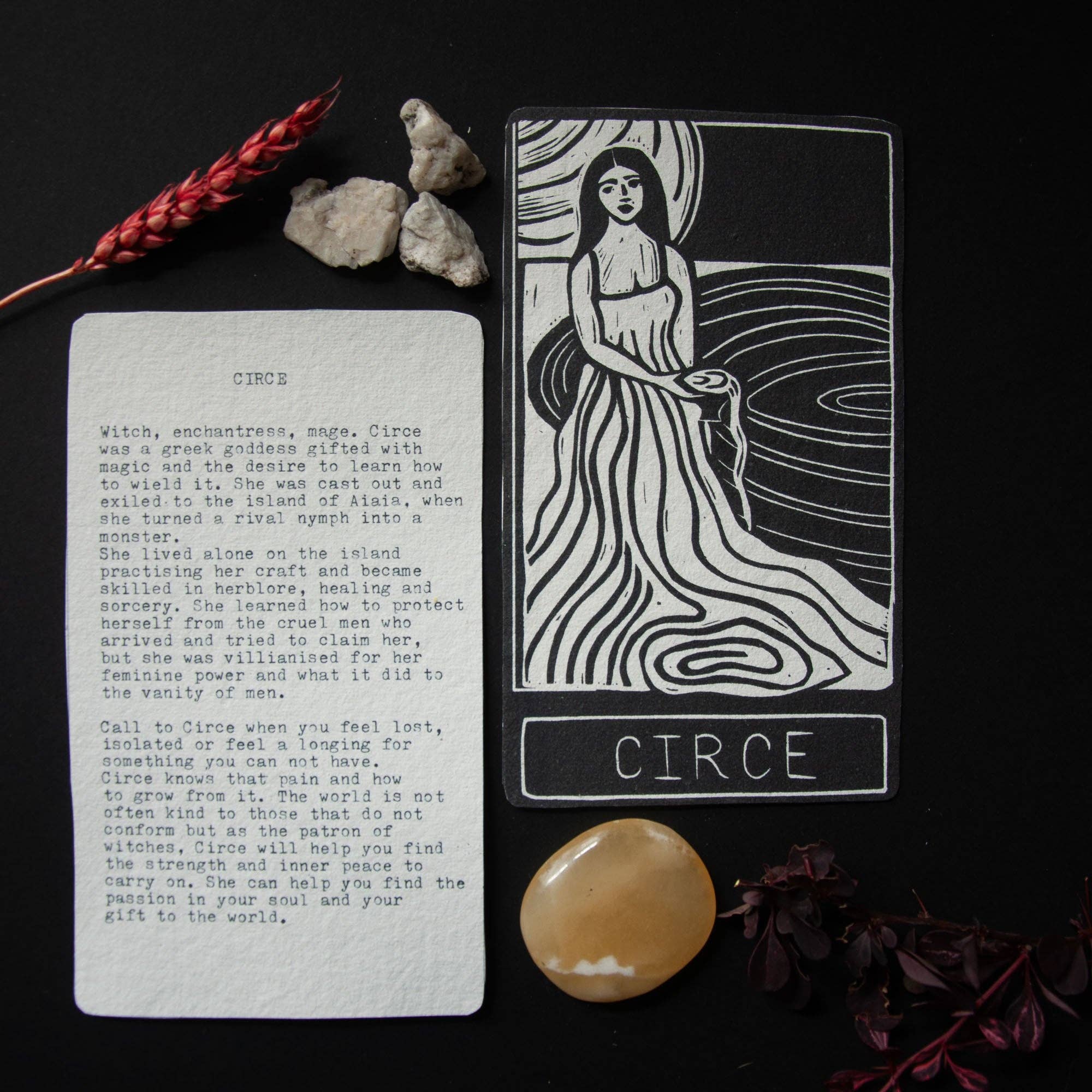 CIRCE ORACLE ALTAR CARD PRINT | Linocut design