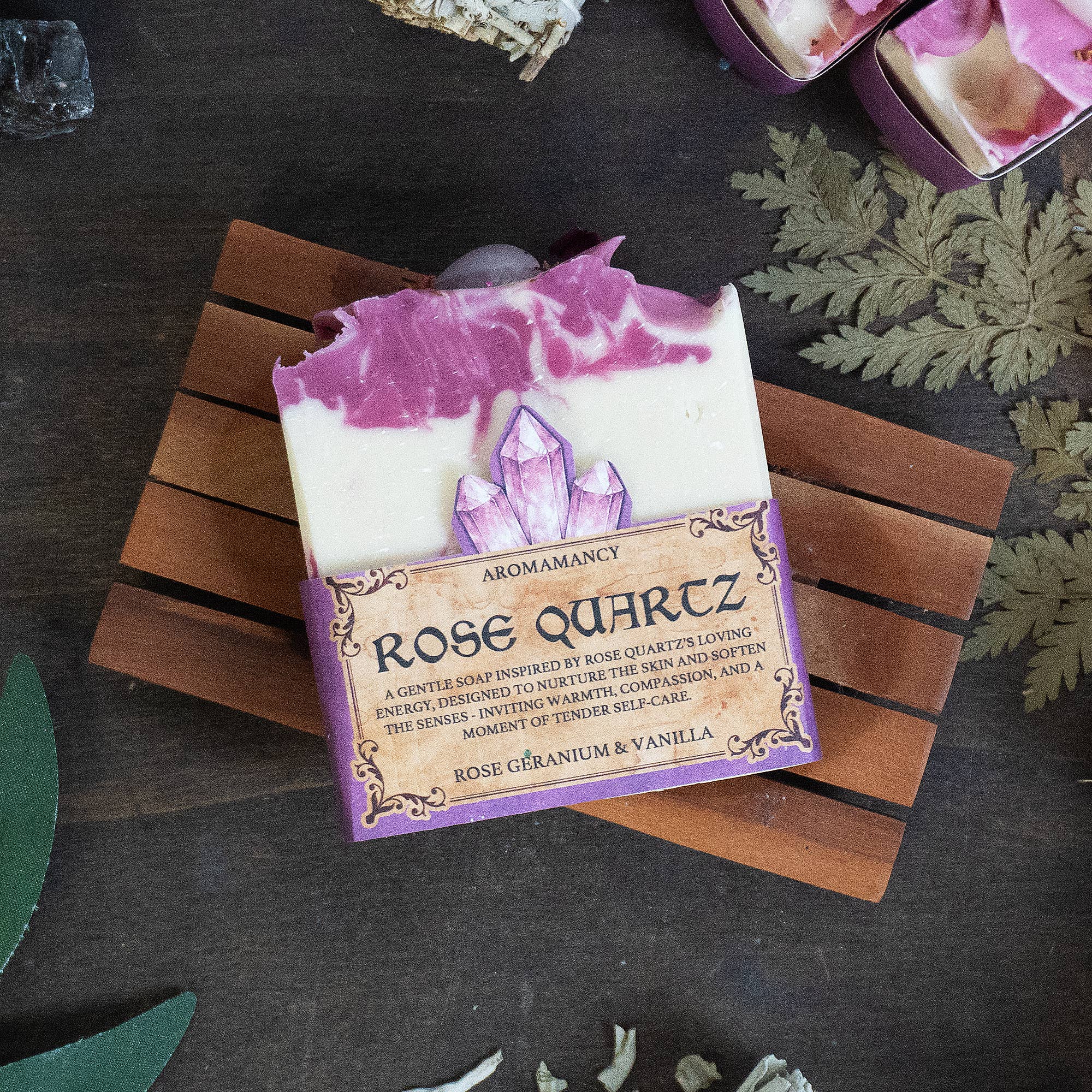 Rose Quartz Crystal Soap - Rose Geranium & Vanilla.