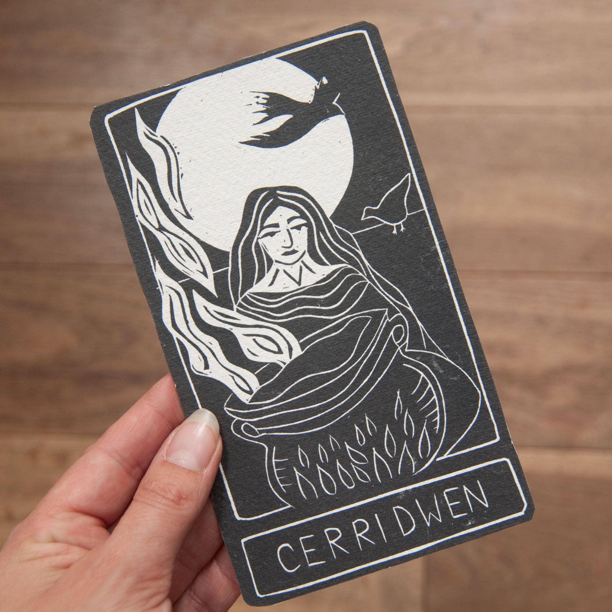 CERRIDWEN ORACLE ALTAR CARD PRINT | Handmade linocut design