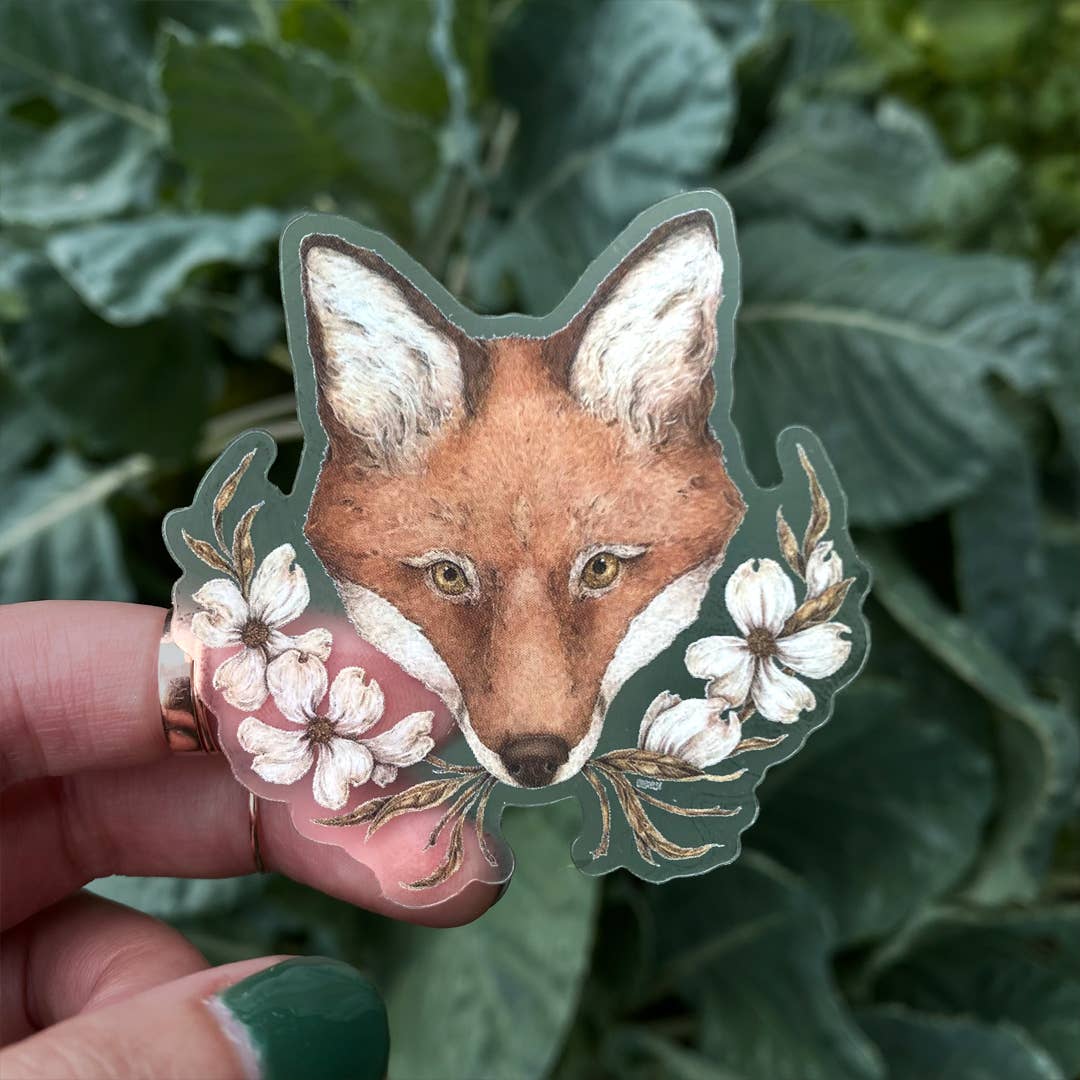 Fox and Dogwoods Semi-Transparent Sticker - Jessica Roux