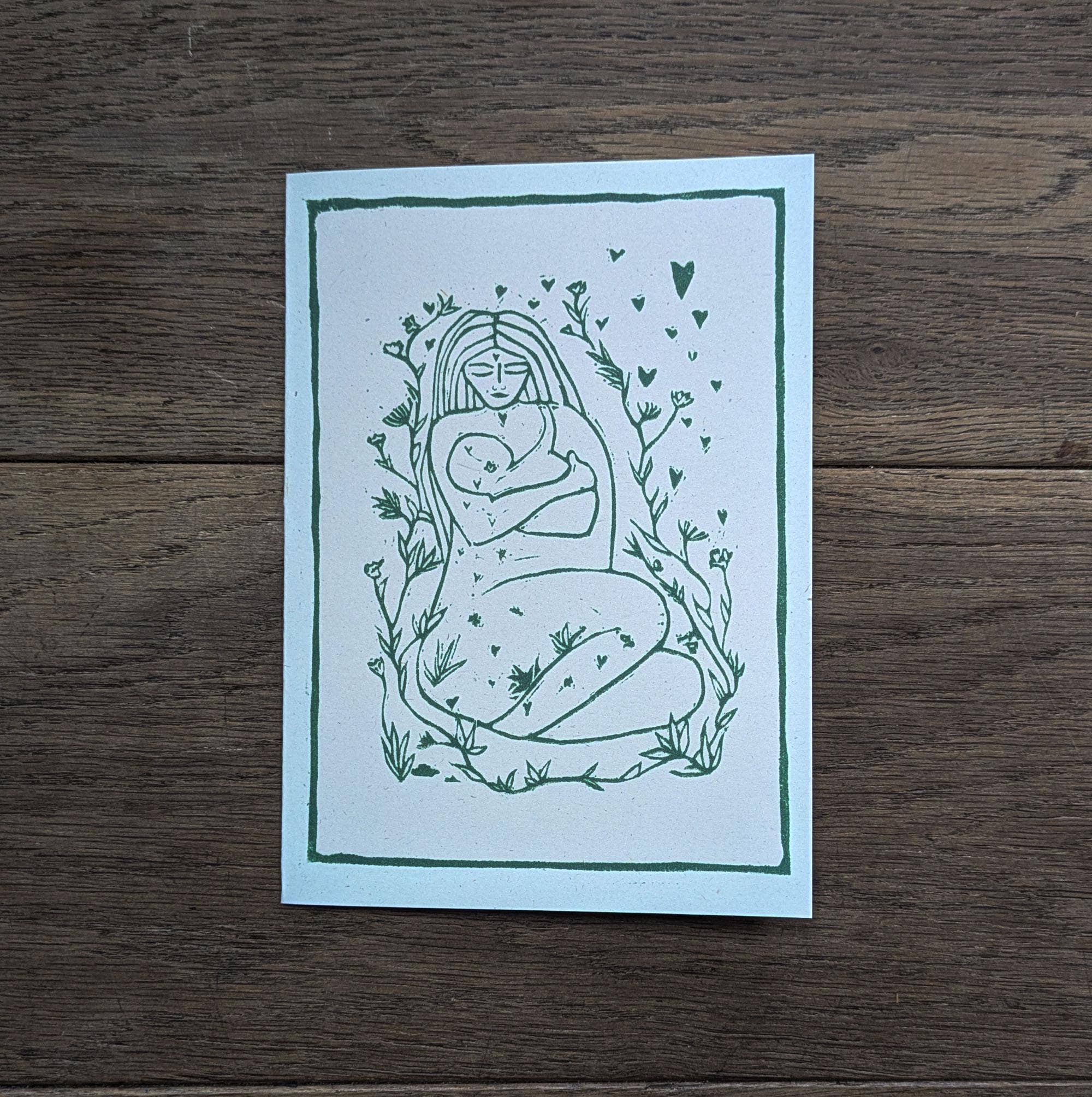 Mother And Baby Linocut Greeting Card