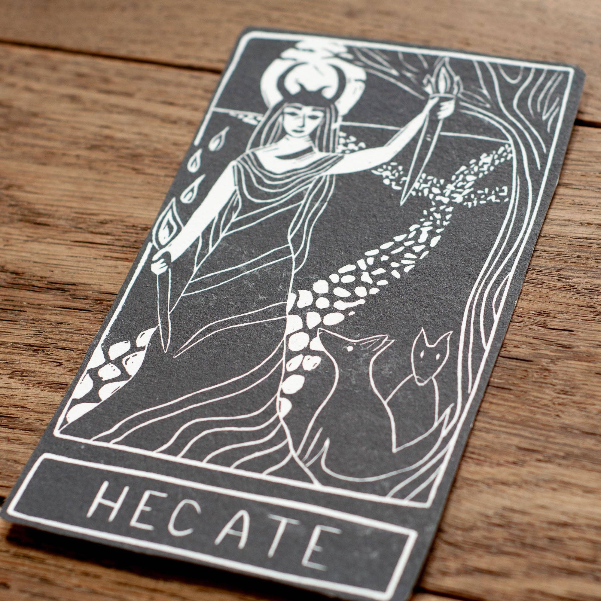 HECATE ORACLE ALTAR CARD PRINT | Linocut design.