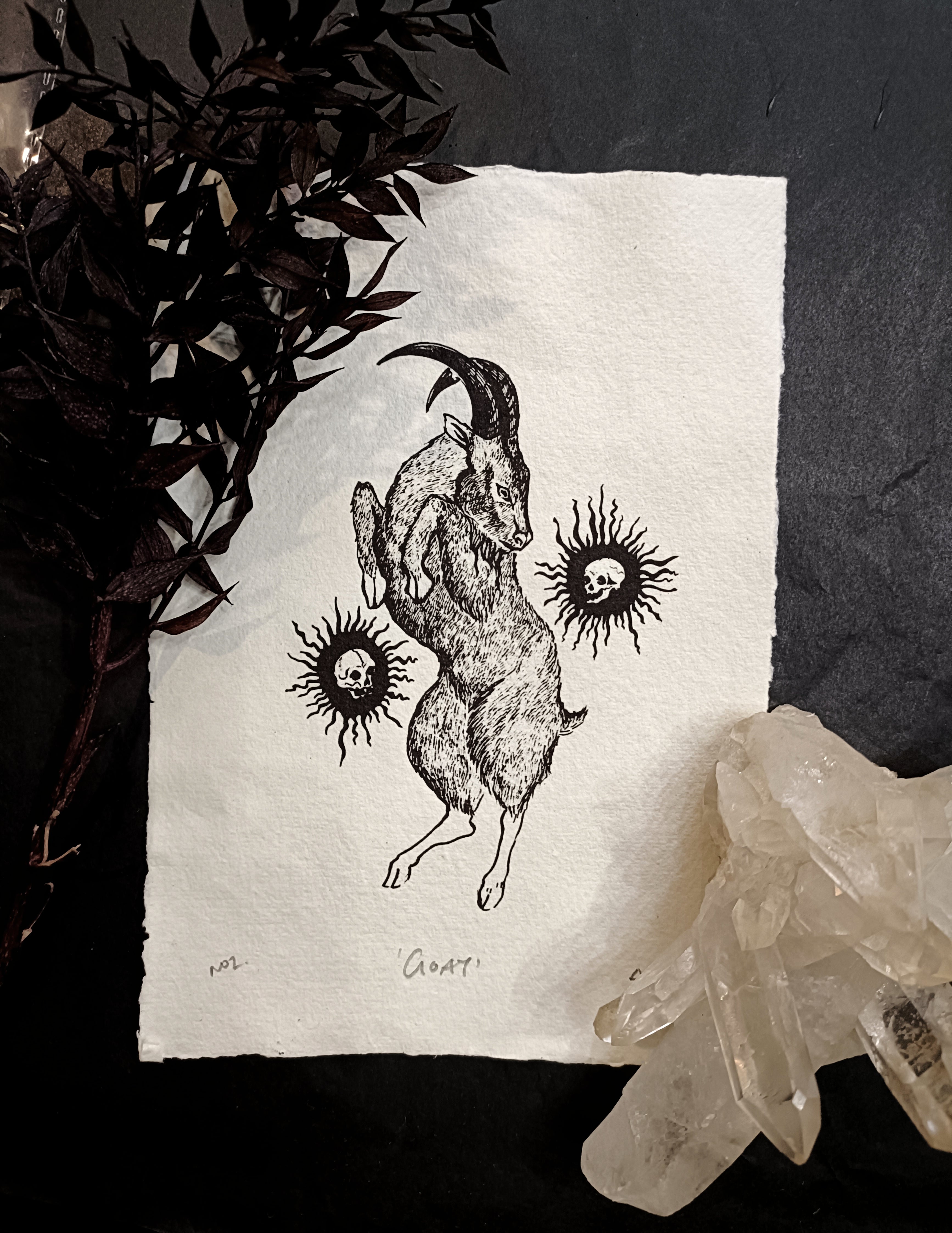 Goat Art Print - Black & Bone