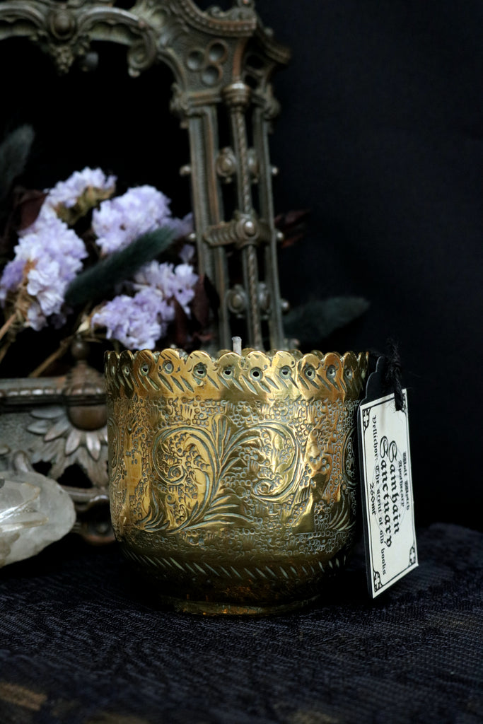 Samhain Sanctuary - Ornate Indian Brass Engraved Candle 260ml